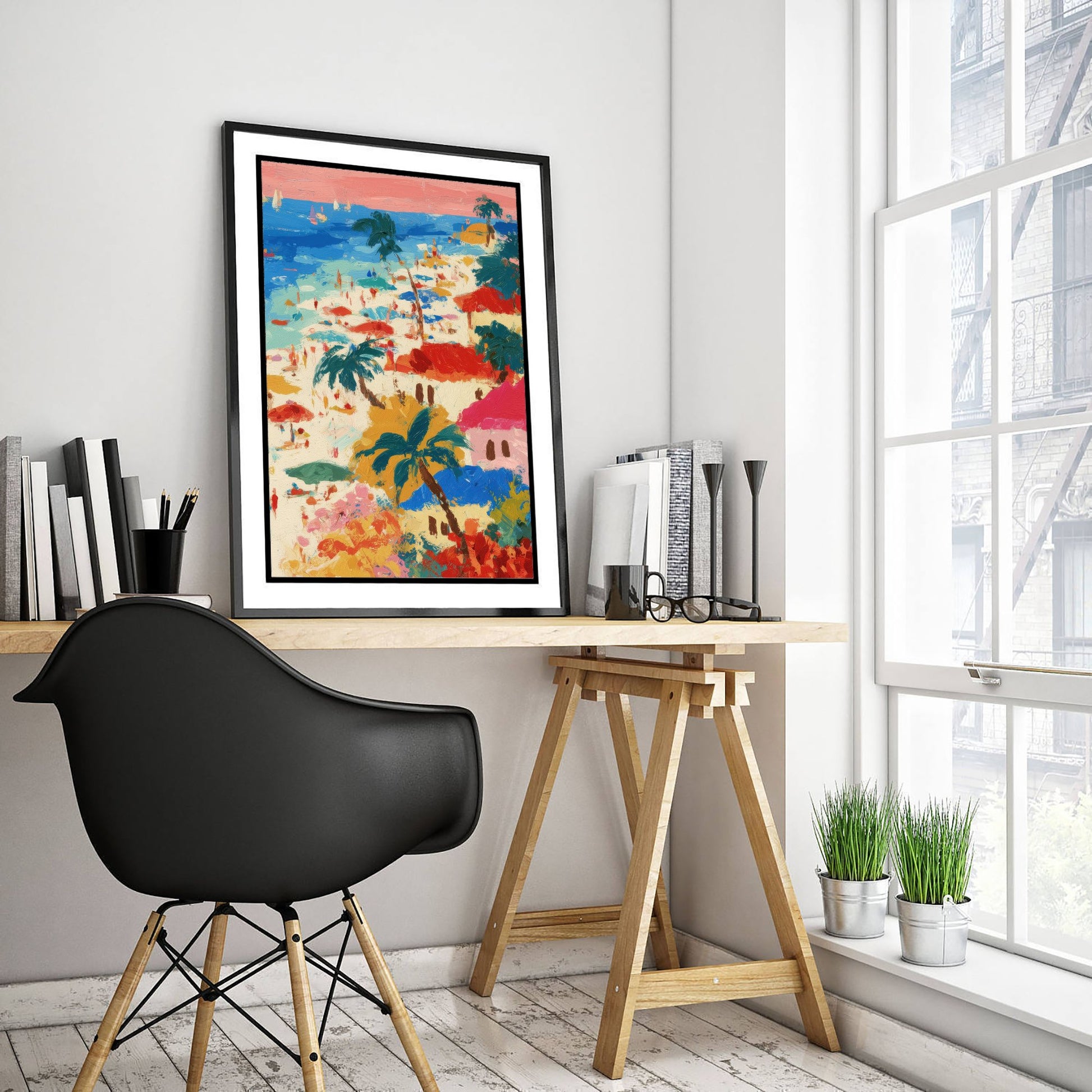Porthminster Beach Travel Poster - Aerial Beach Art Print - Impasto Beach Painting - Cornwall Panel 3/3