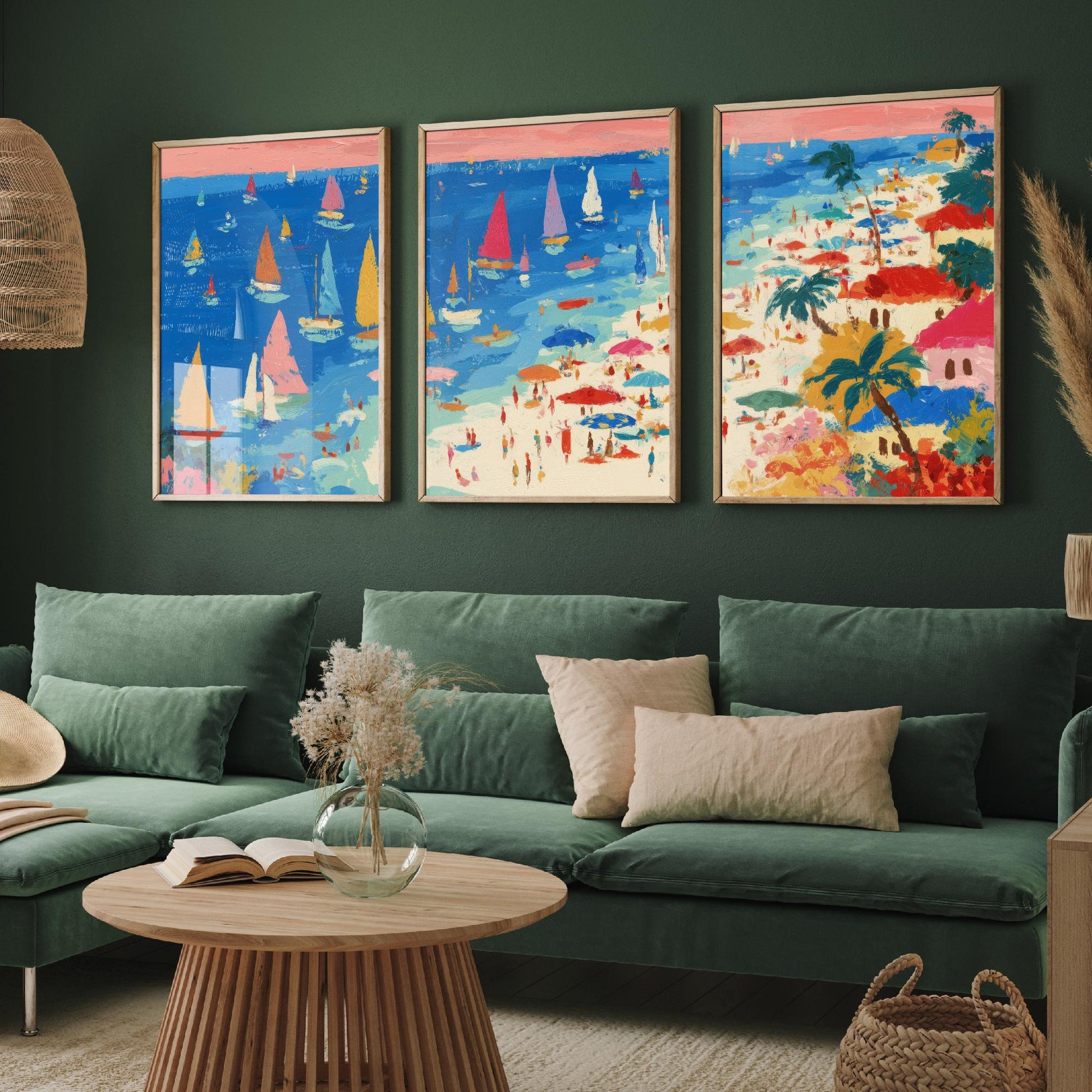 Porthminster Beach Set of Three Prints - Aerial St Ives Cornwall Posters - Palette Knife Oil Painting - Sailboats Wall Art