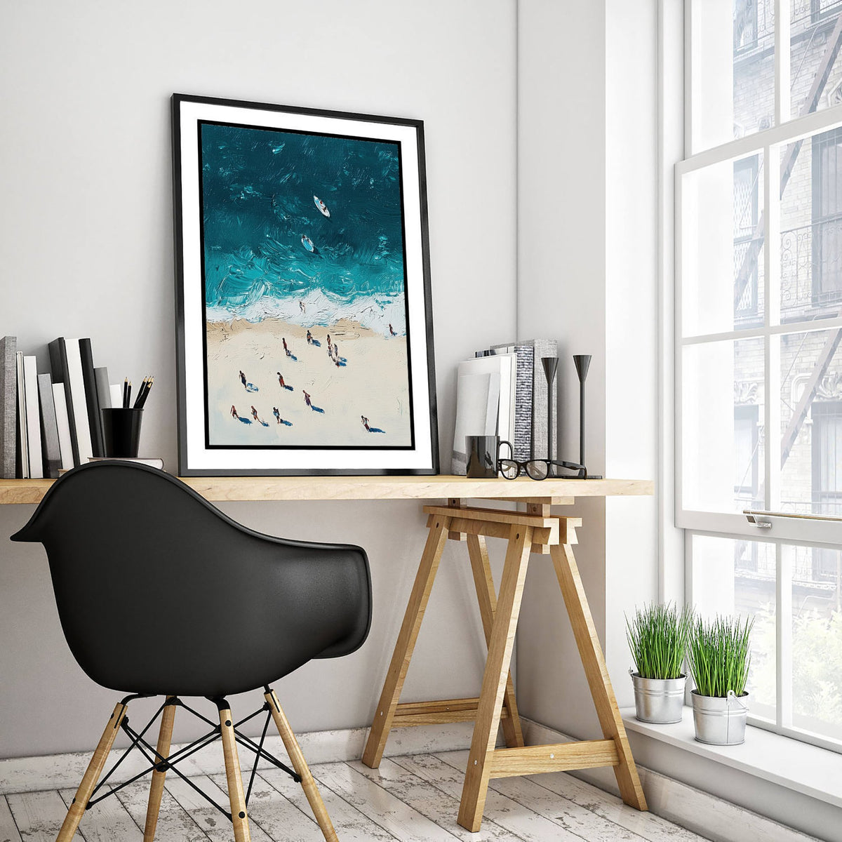 Portobello Beach Travel Poster - Aerial Beach Art Print - Impasto Beach Painting - Edinburgh Panel 1/3