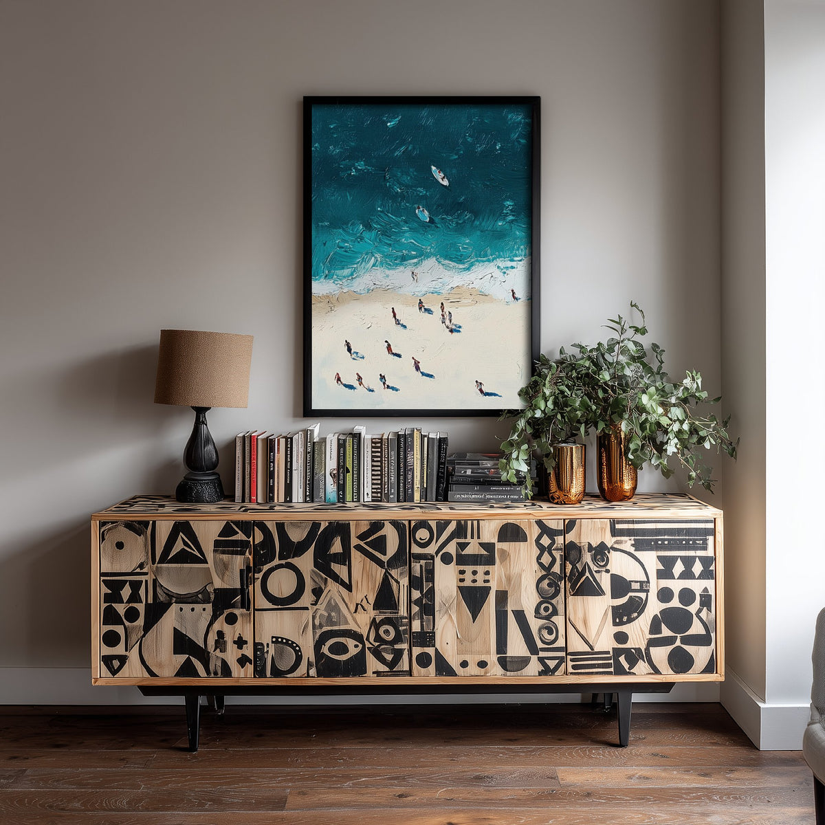 Portobello Beach Travel Poster - Aerial Beach Art Print - Impasto Beach Painting - Edinburgh Panel 1/3