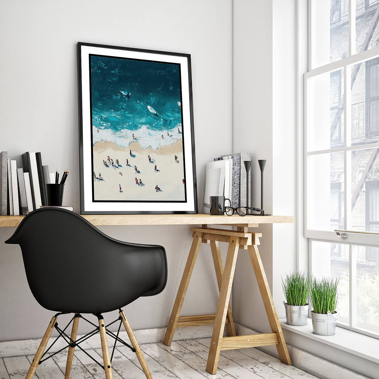 Portobello Beach Travel Poster - Aerial Beach Art Print - Impasto Beach Painting - Edinburgh Panel 2/3