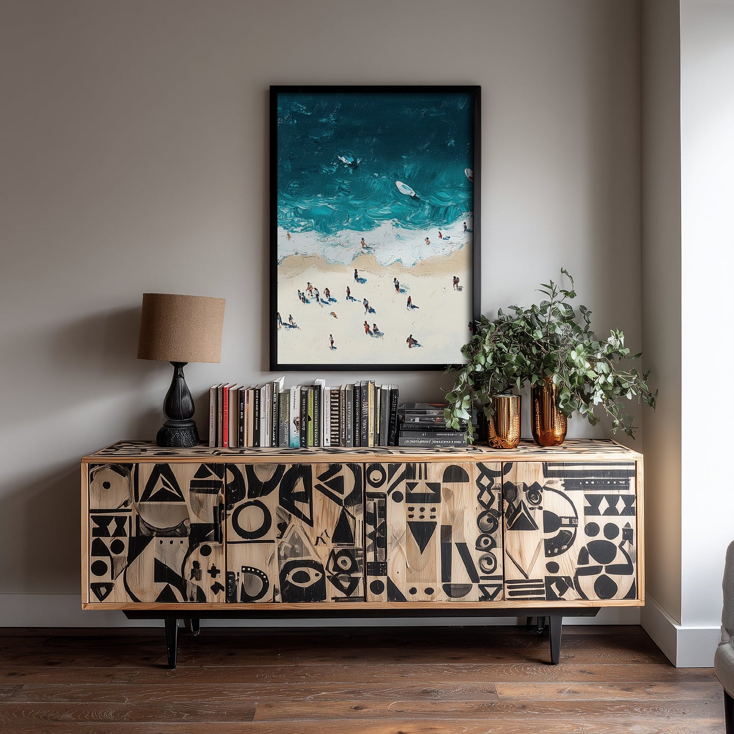 Portobello Beach Travel Poster - Aerial Beach Art Print - Impasto Beach Painting - Edinburgh Panel 2/3