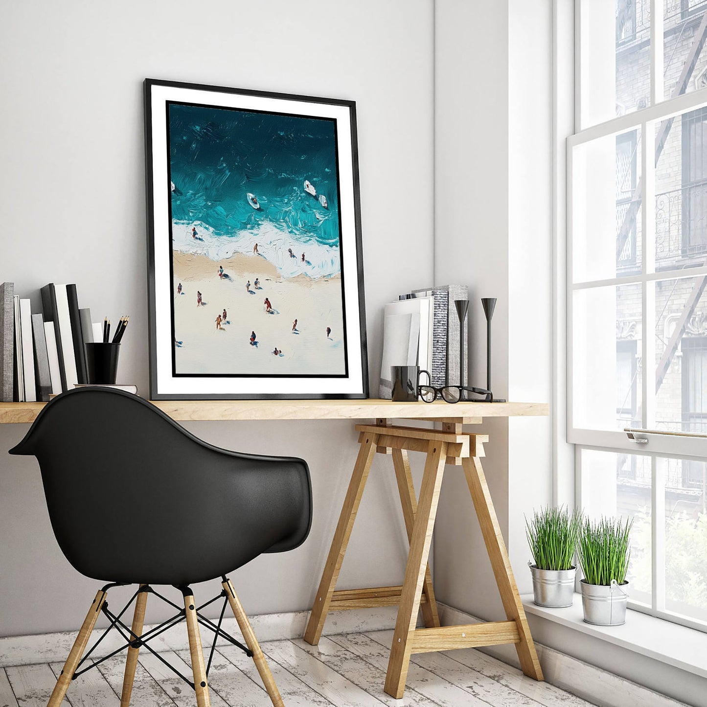 Portobello Beach Travel Poster - Aerial Beach Art Print - Impasto Beach Painting - Edinburgh Panel 3/3