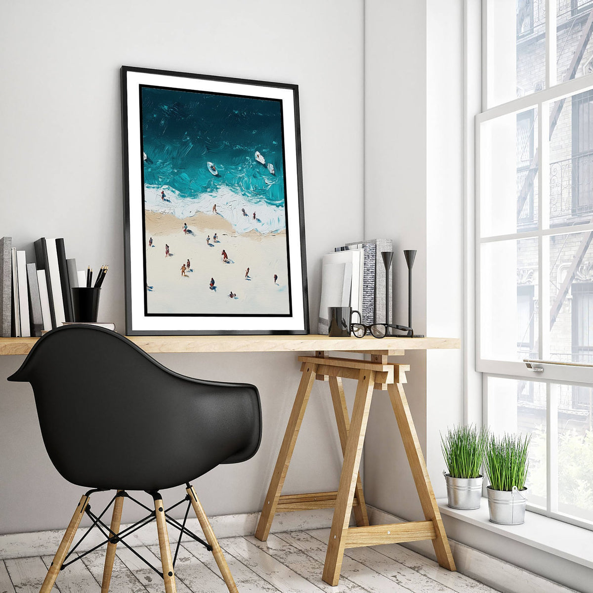 Portobello Beach Travel Poster - Aerial Beach Art Print - Impasto Beach Painting - Edinburgh Panel 3/3