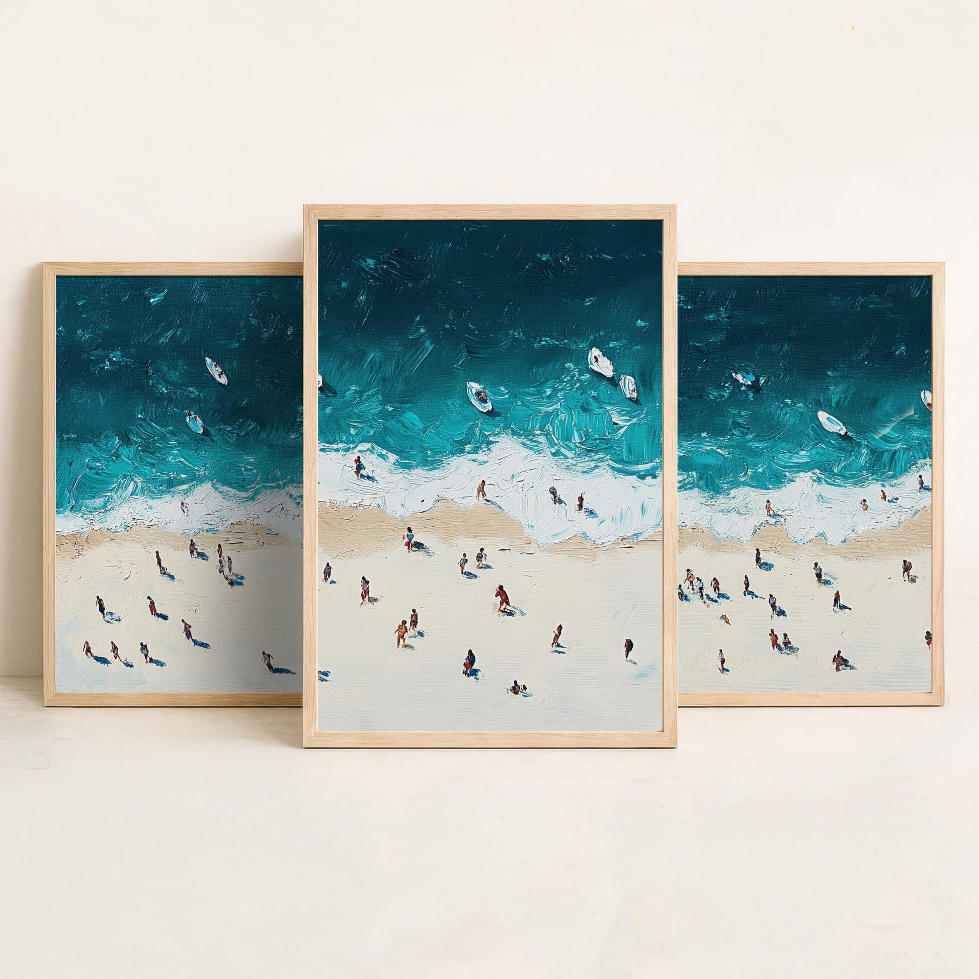 Portobello Beach Set of Three Prints - Aerial Edinburgh Coast Posters - Palette Knife Oil Painting - Scottish Seaside Wall Art