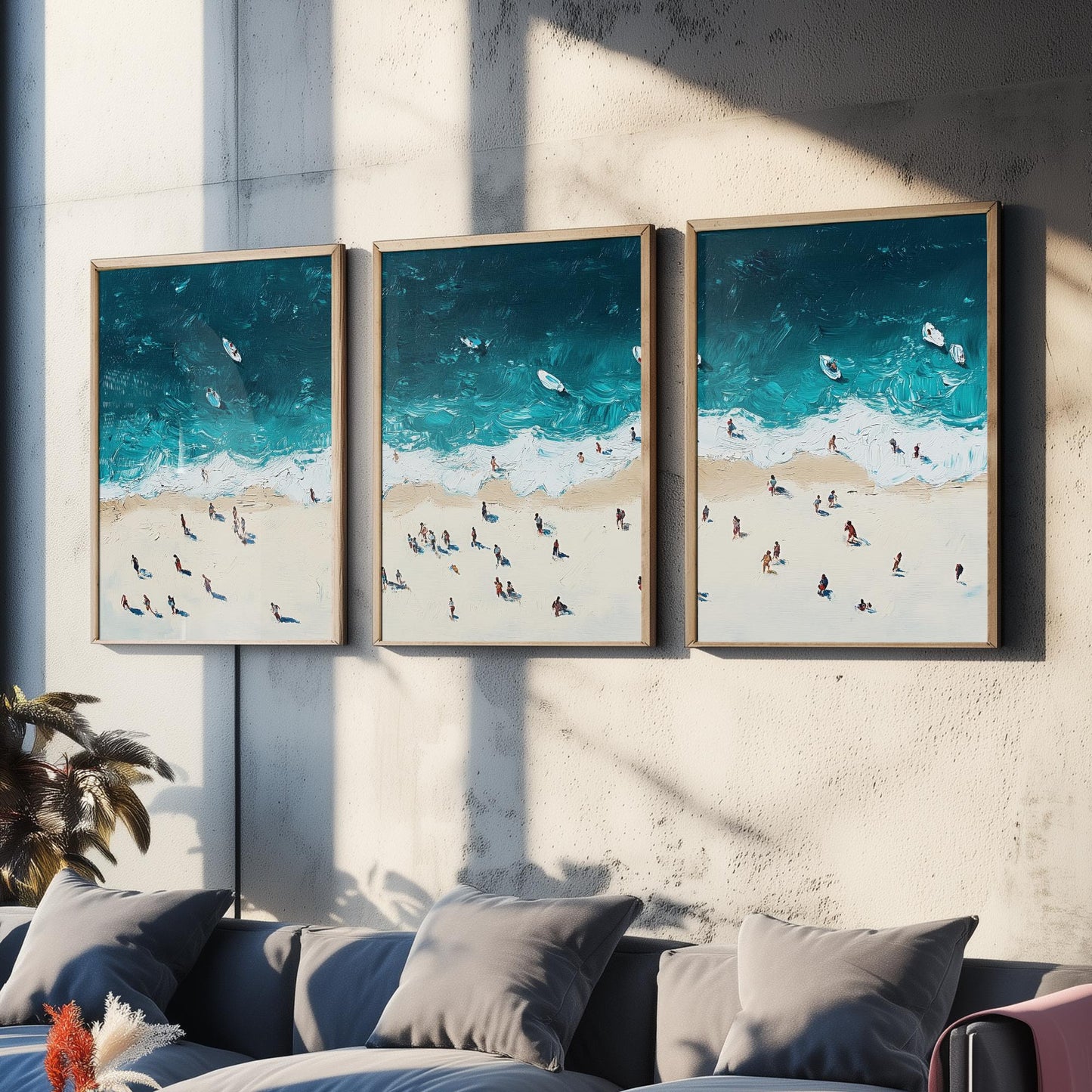 Portobello Beach Set of Three Prints - Aerial Edinburgh Coast Posters - Palette Knife Oil Painting - Scottish Seaside Wall Art