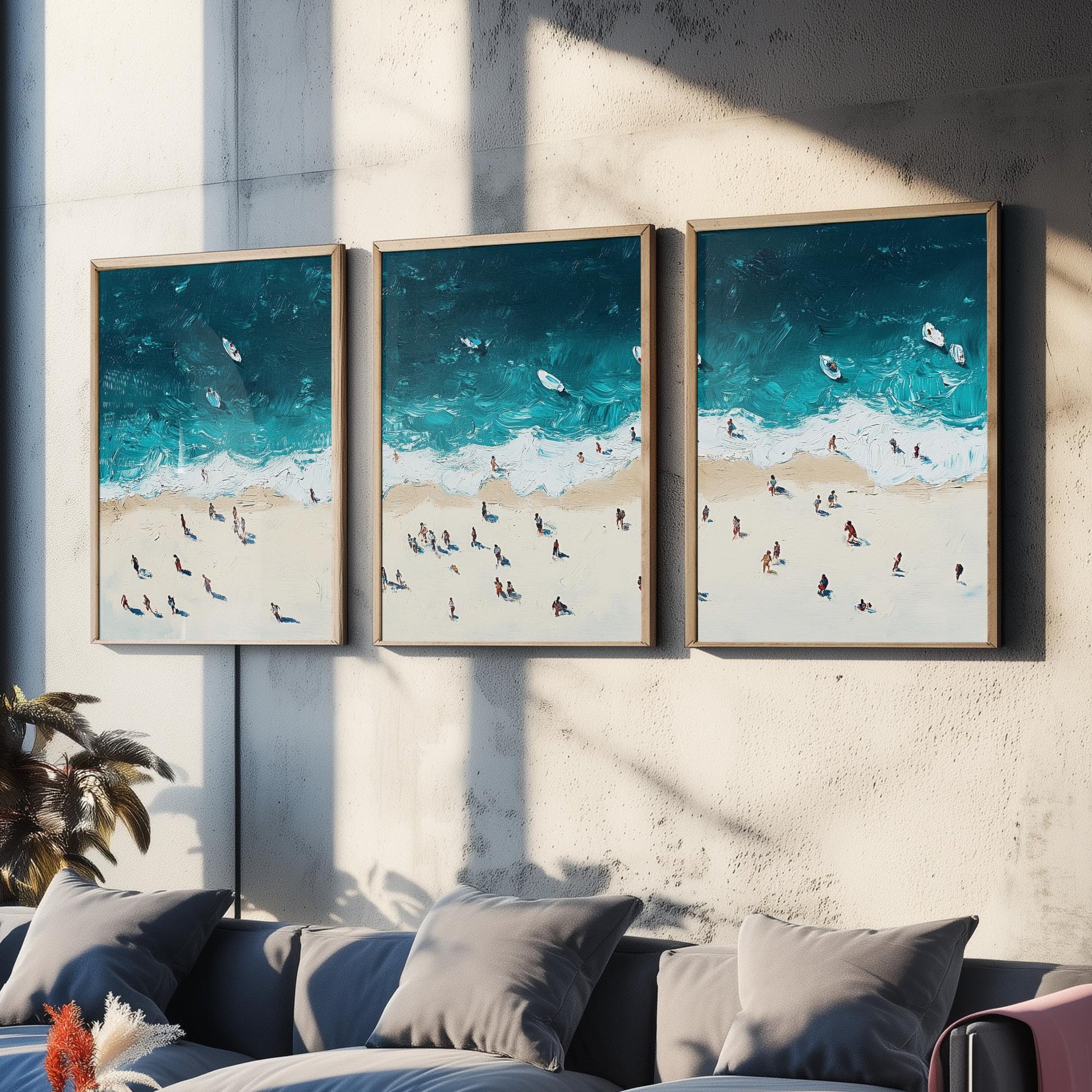 Portobello Beach Set of Three Prints - Aerial Edinburgh Coast Posters - Palette Knife Oil Painting - Scottish Seaside Wall Art