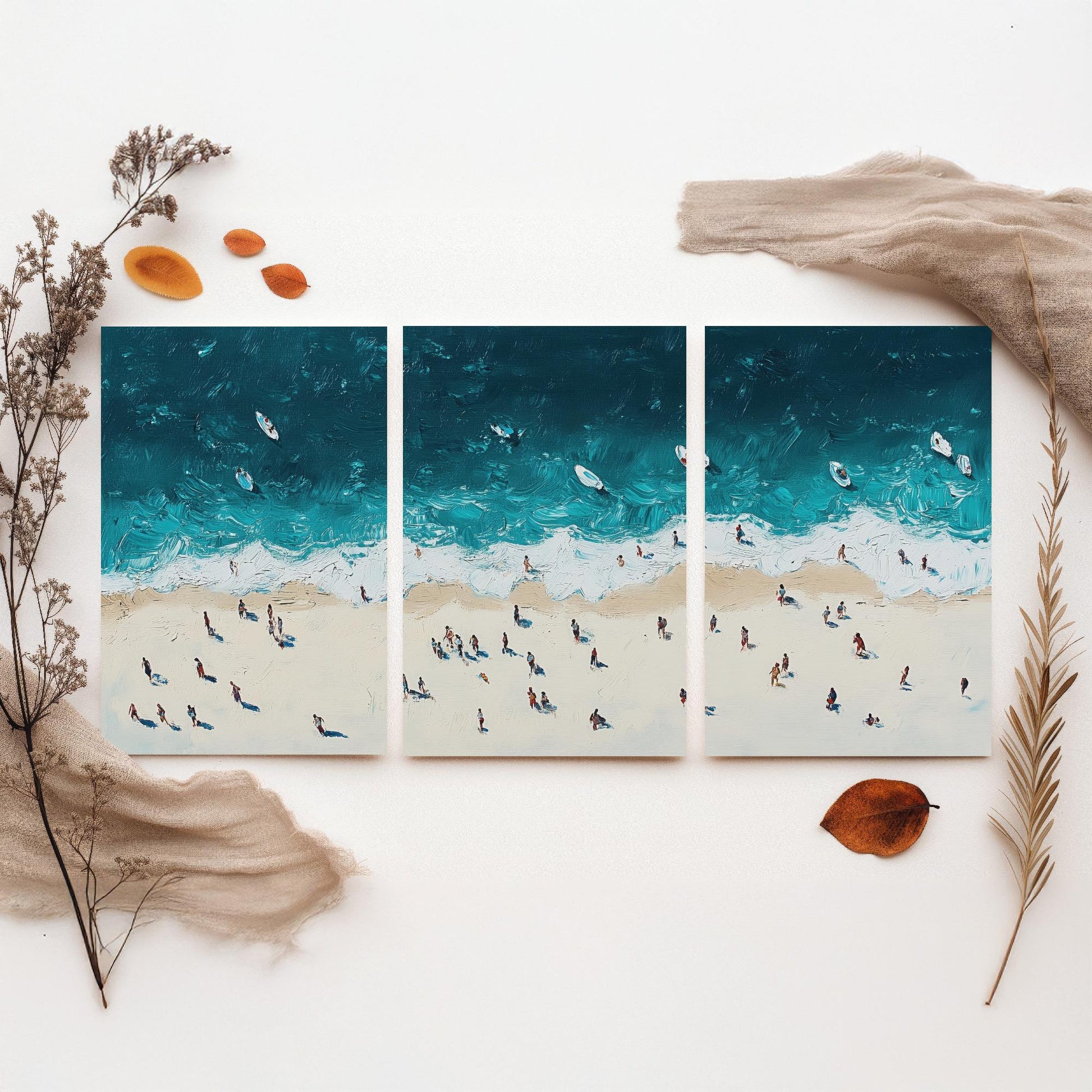Portobello Beach Set of Three Prints - Aerial Edinburgh Coast Posters - Palette Knife Oil Painting - Scottish Seaside Wall Art