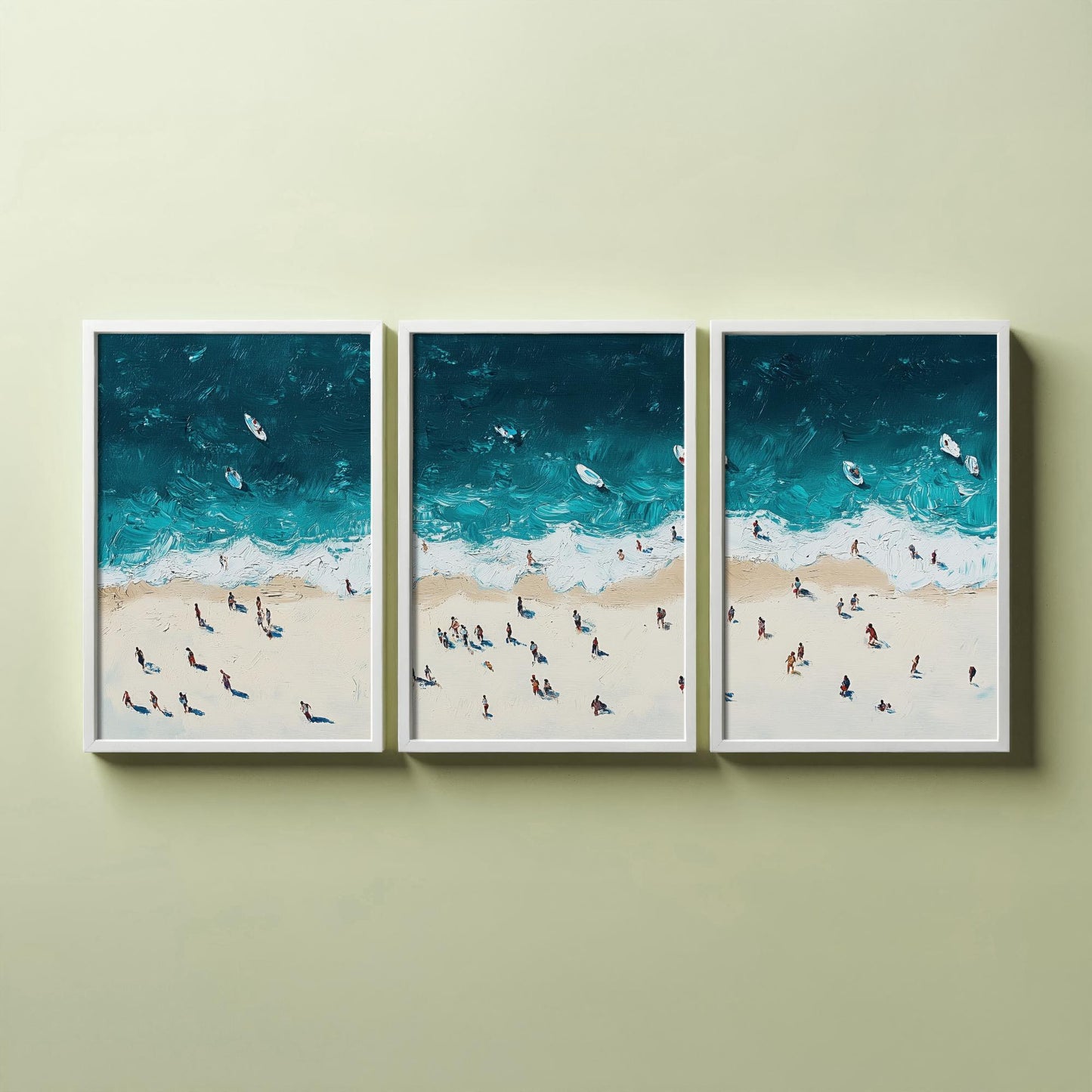 Portobello Beach Set of Three Prints - Aerial Edinburgh Coast Posters - Palette Knife Oil Painting - Scottish Seaside Wall Art