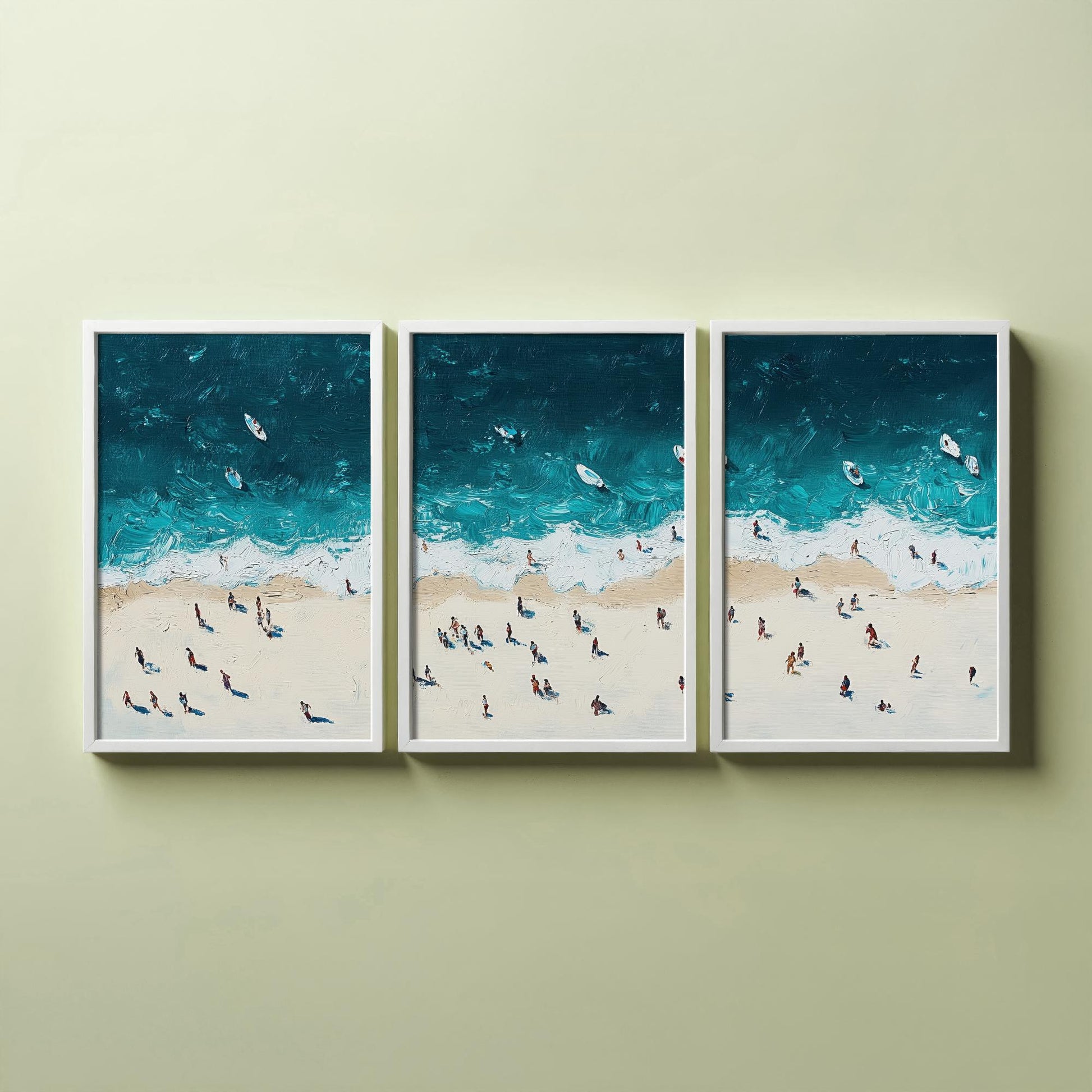 Portobello Beach Set of Three Prints - Aerial Edinburgh Coast Posters - Palette Knife Oil Painting - Scottish Seaside Wall Art