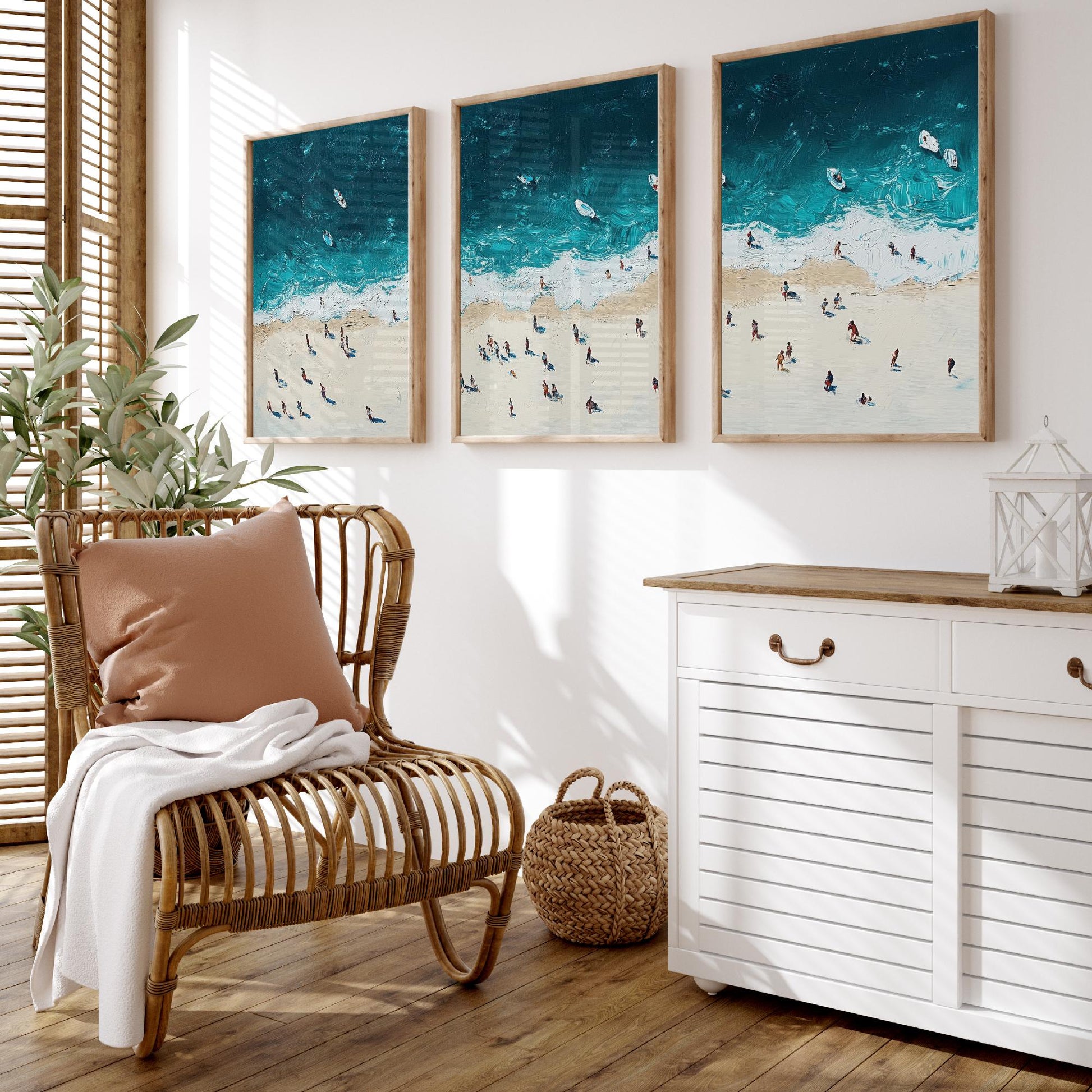 Portobello Beach Set of Three Prints - Aerial Edinburgh Coast Posters - Palette Knife Oil Painting - Scottish Seaside Wall Art
