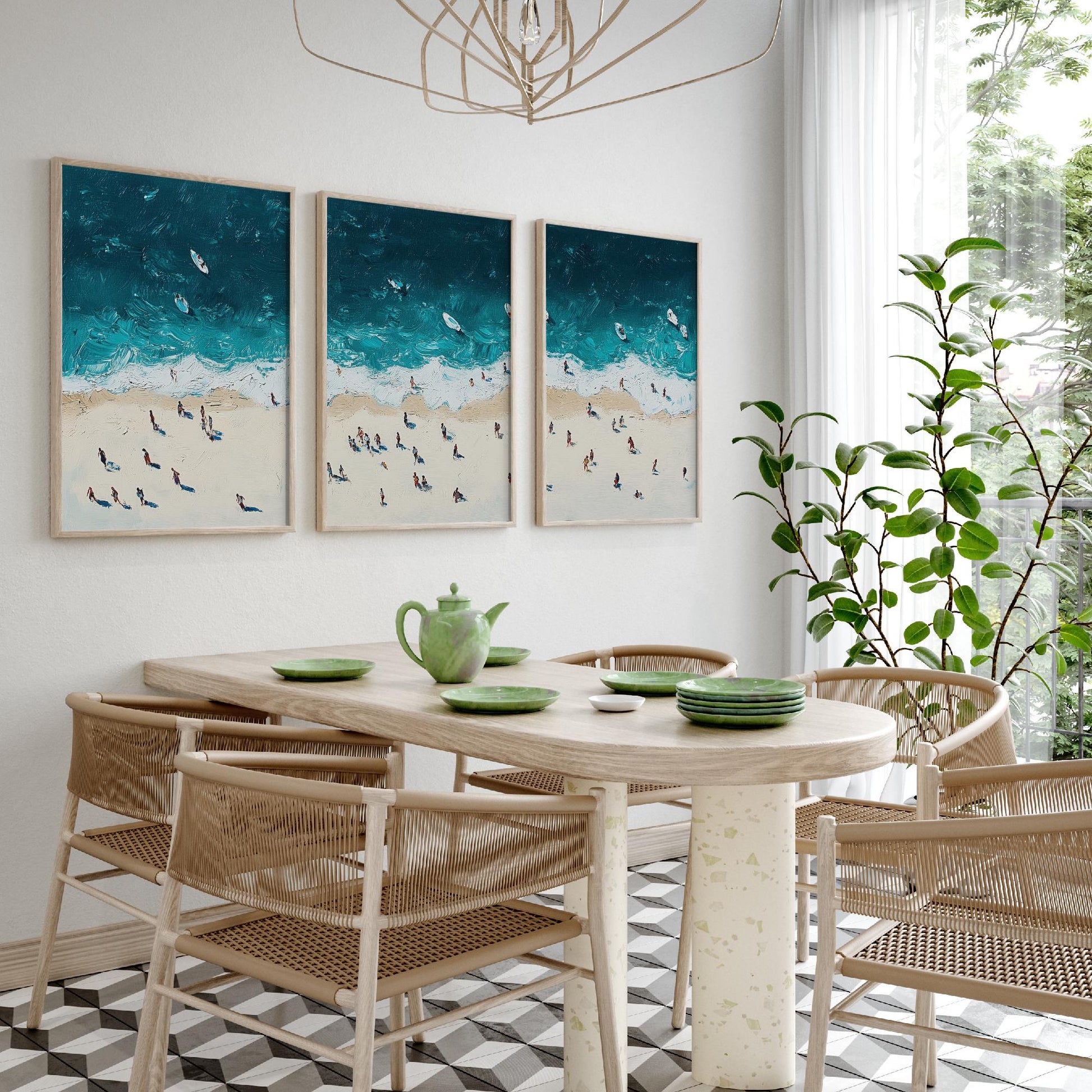 Portobello Beach Set of Three Prints - Aerial Edinburgh Coast Posters - Palette Knife Oil Painting - Scottish Seaside Wall Art