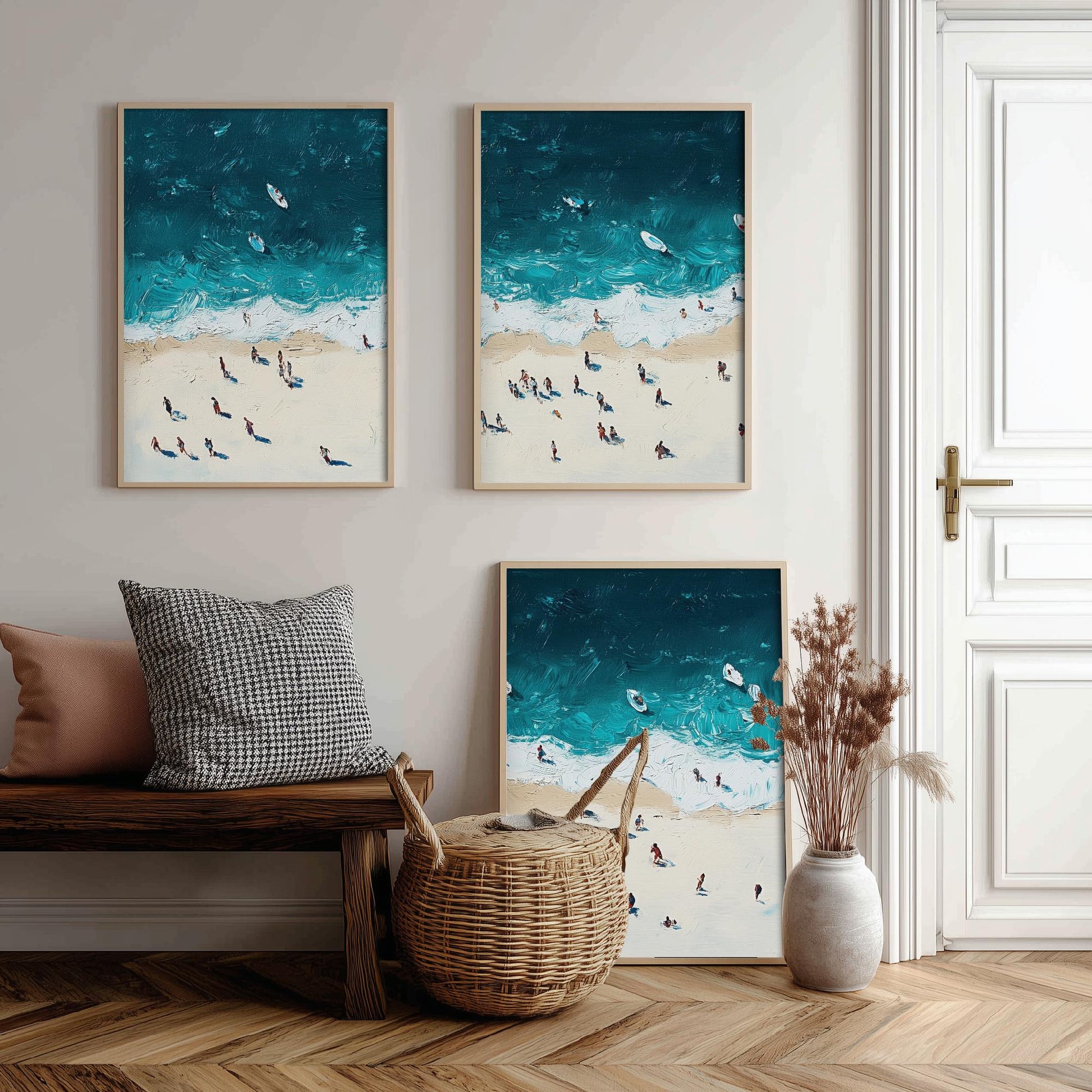 Portobello Beach Set of Three Prints - Aerial Edinburgh Coast Posters - Palette Knife Oil Painting - Scottish Seaside Wall Art