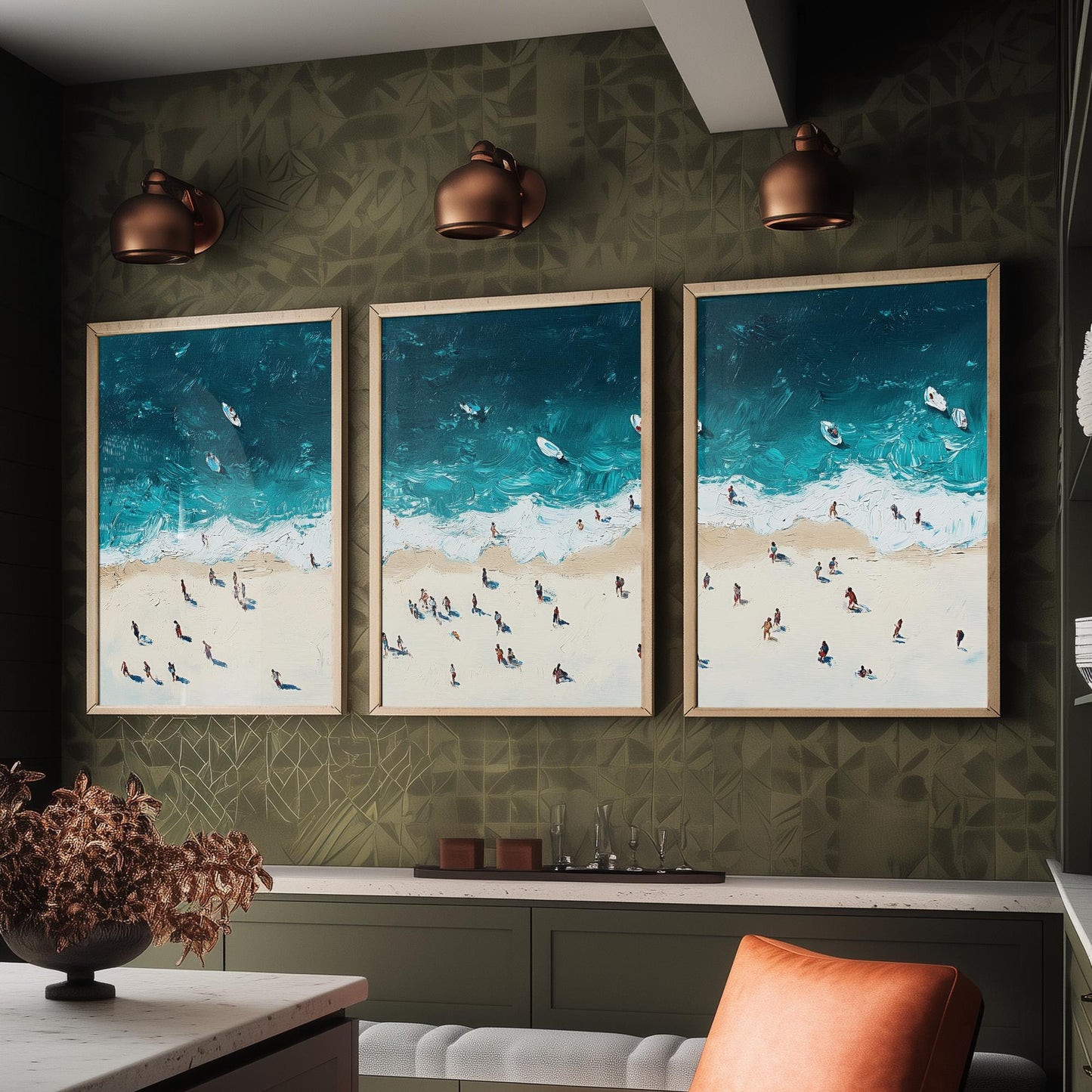 Portobello Beach Set of Three Prints - Aerial Edinburgh Coast Posters - Palette Knife Oil Painting - Scottish Seaside Wall Art