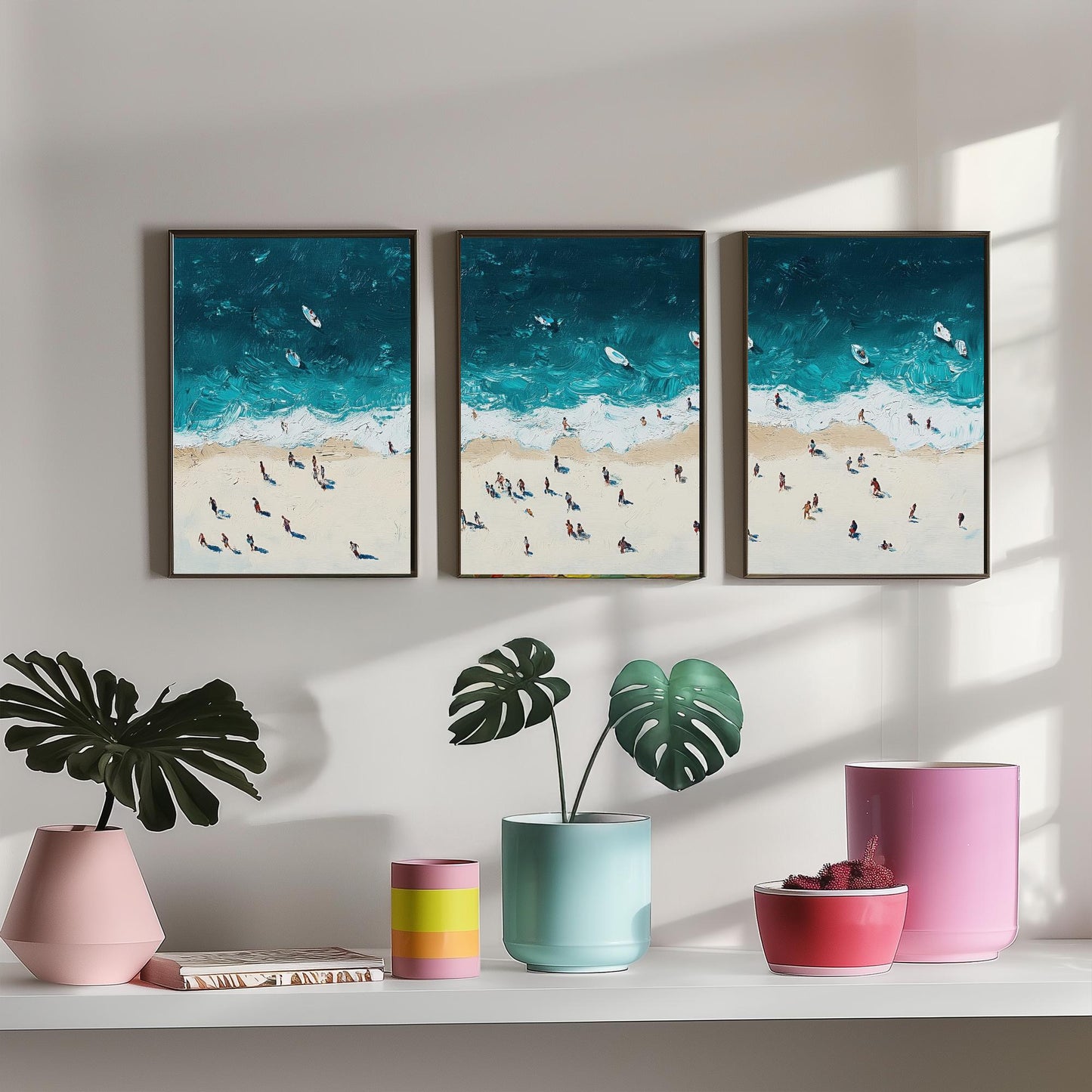 Portobello Beach Set of Three Prints - Aerial Edinburgh Coast Posters - Palette Knife Oil Painting - Scottish Seaside Wall Art