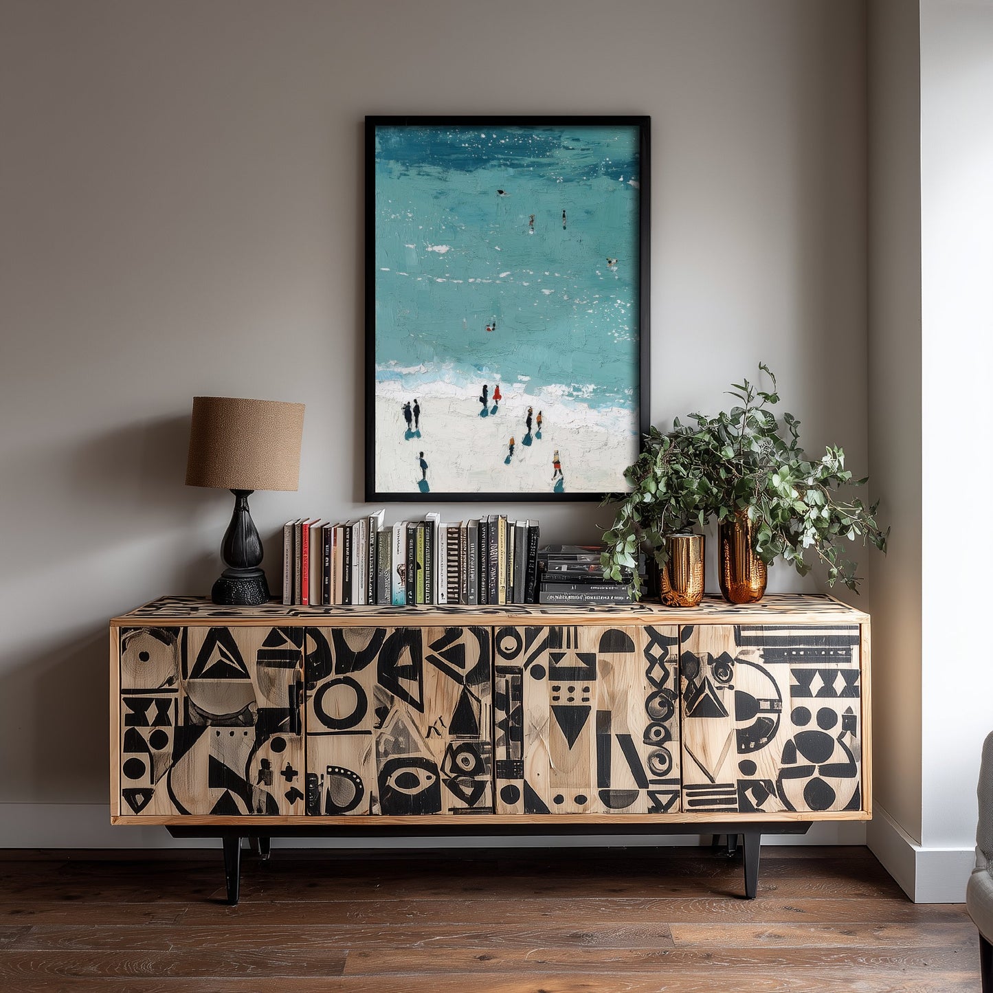Rhossili Bay Travel Poster - Aerial Beach Art Print - Impasto Beach Painting - Gower Panel 1/3