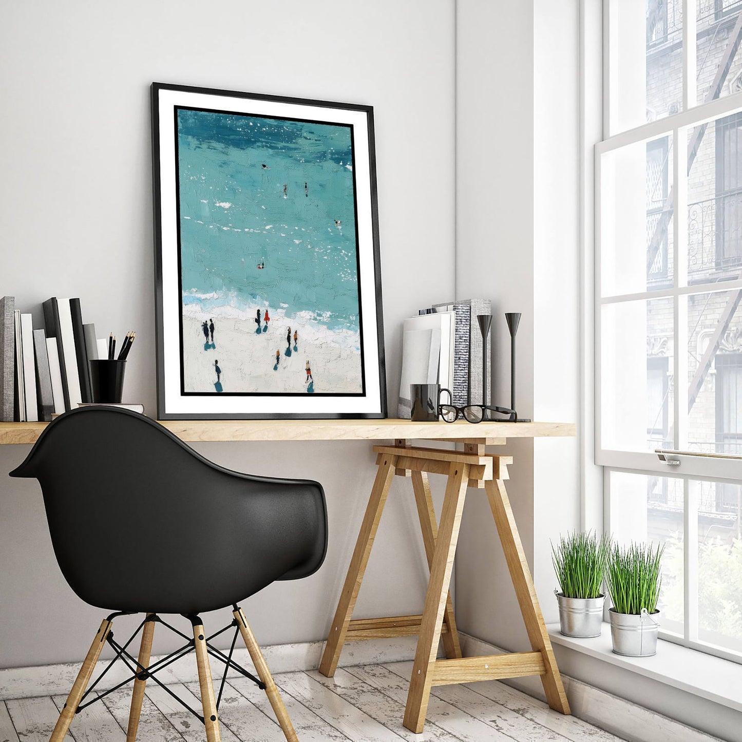 Rhossili Bay Travel Poster - Aerial Beach Art Print - Impasto Beach Painting - Gower Panel 1/3