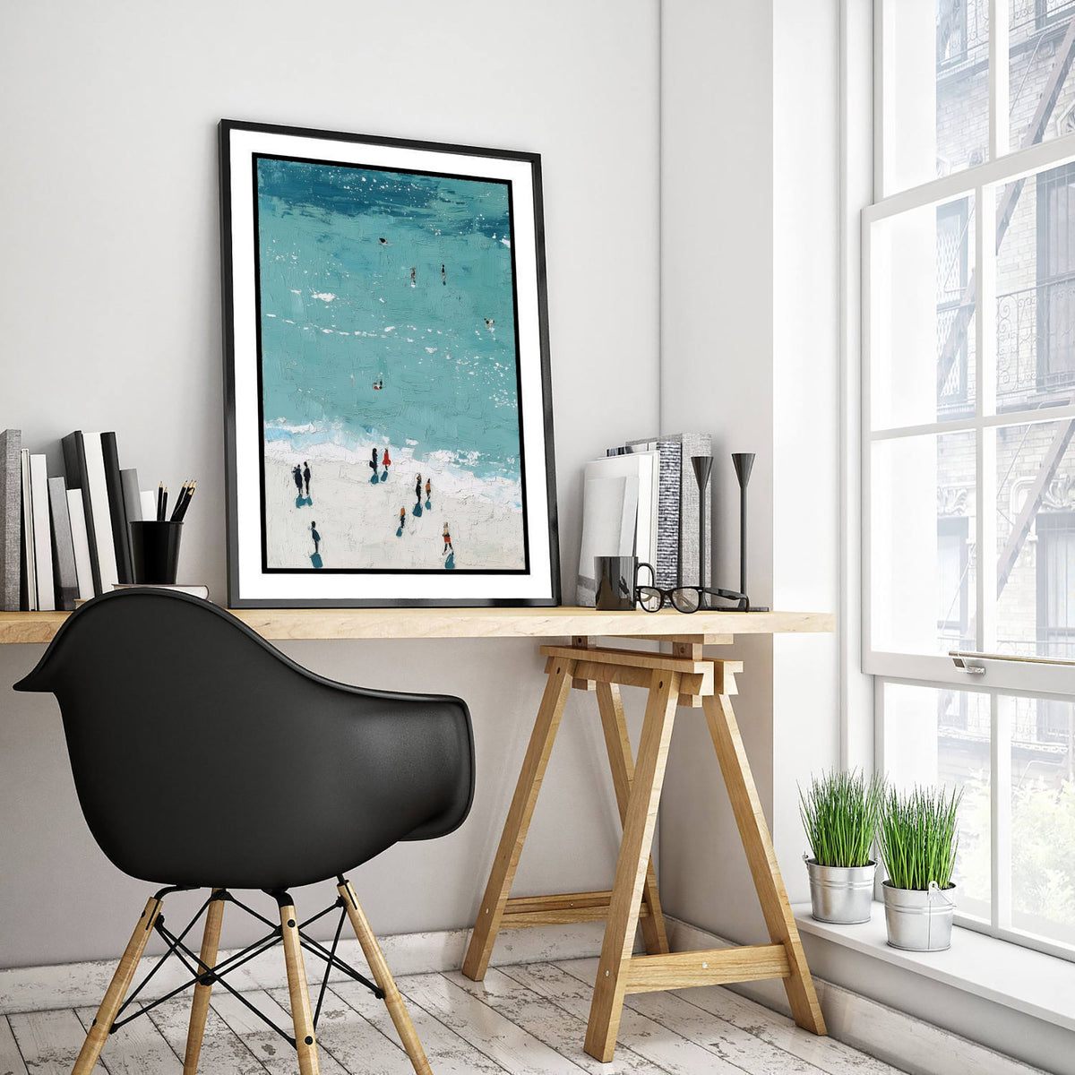 Rhossili Bay Travel Poster - Aerial Beach Art Print - Impasto Beach Painting - Gower Panel 1/3