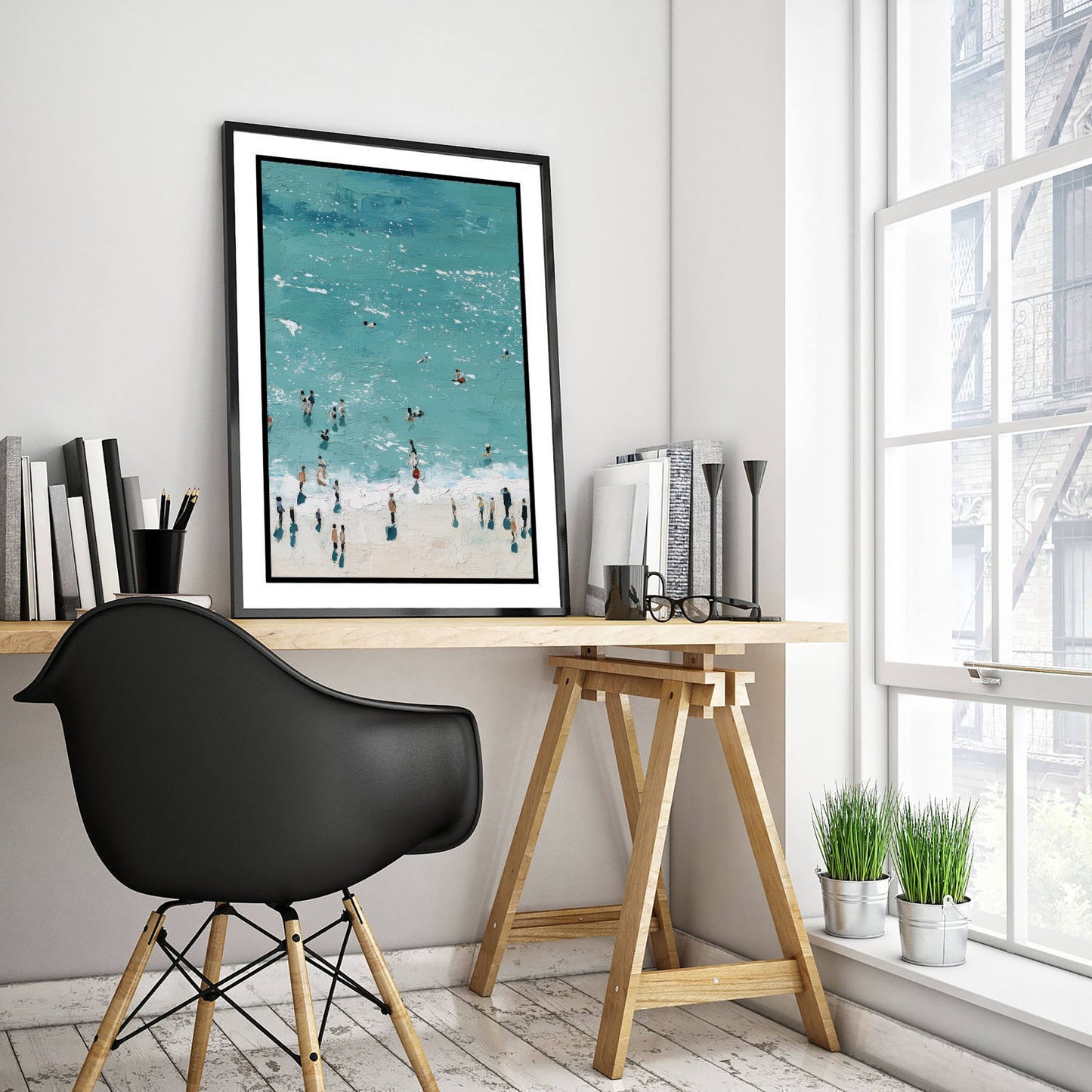 Rhossili Bay Travel Poster - Aerial Beach Art Print - Impasto Beach Painting - Gower Panel 2/3