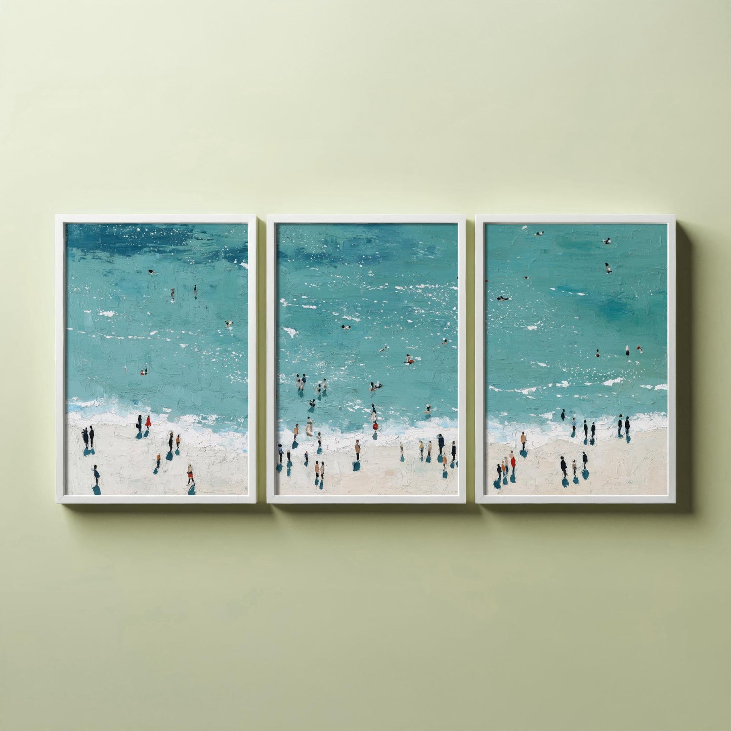 Rhossili Bay Set of Three Prints - Aerial Gower Wales Posters - Palette Knife Oil Painting - Turquoise Sea Wall Art