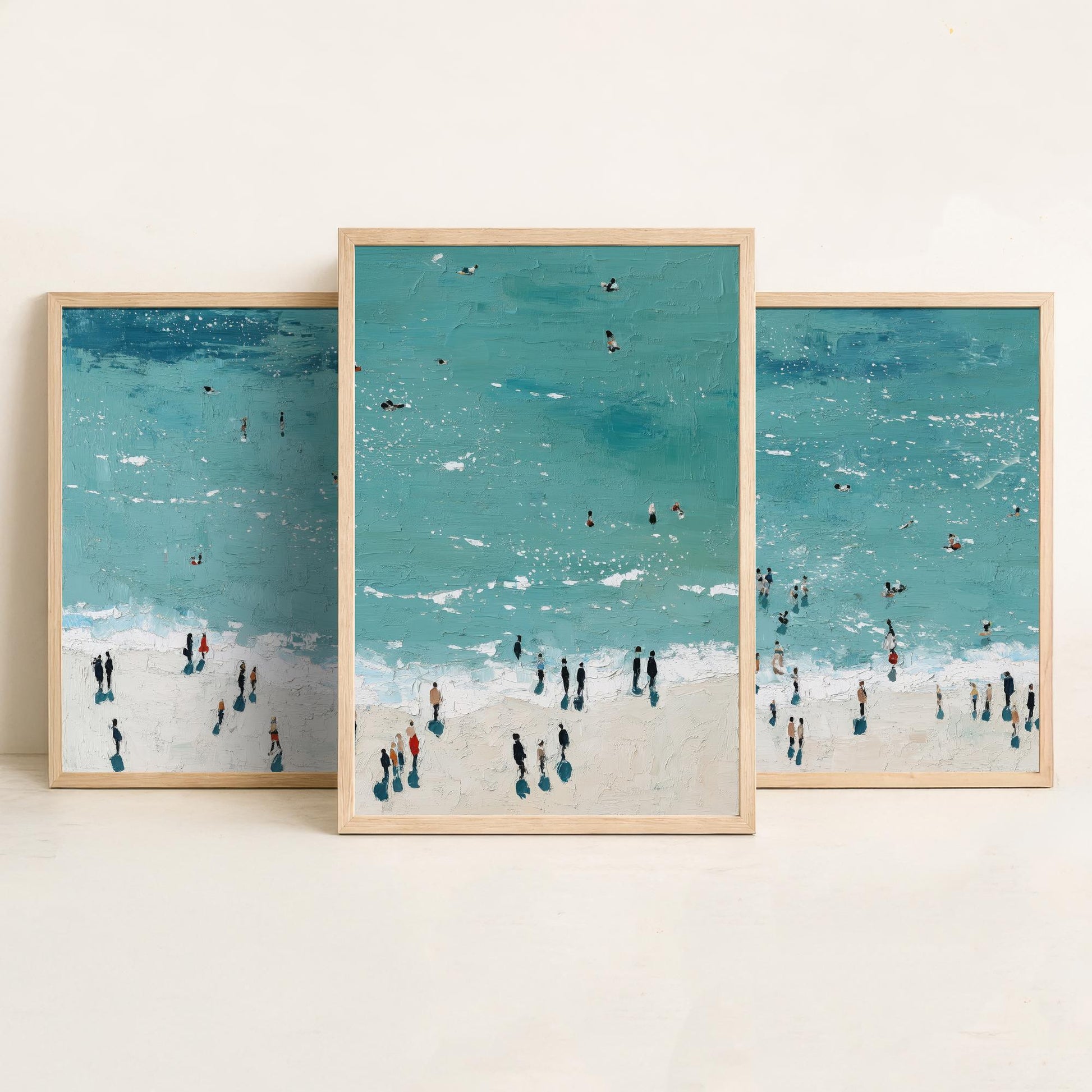 Rhossili Bay Set of Three Prints - Aerial Gower Wales Posters - Palette Knife Oil Painting - Turquoise Sea Wall Art