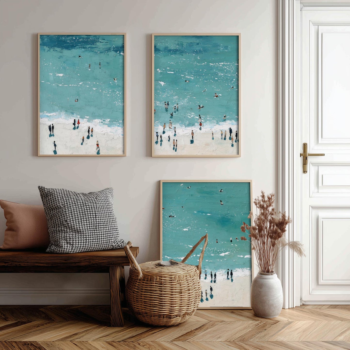 Rhossili Bay Set of Three Prints - Aerial Gower Wales Posters - Palette Knife Oil Painting - Turquoise Sea Wall Art