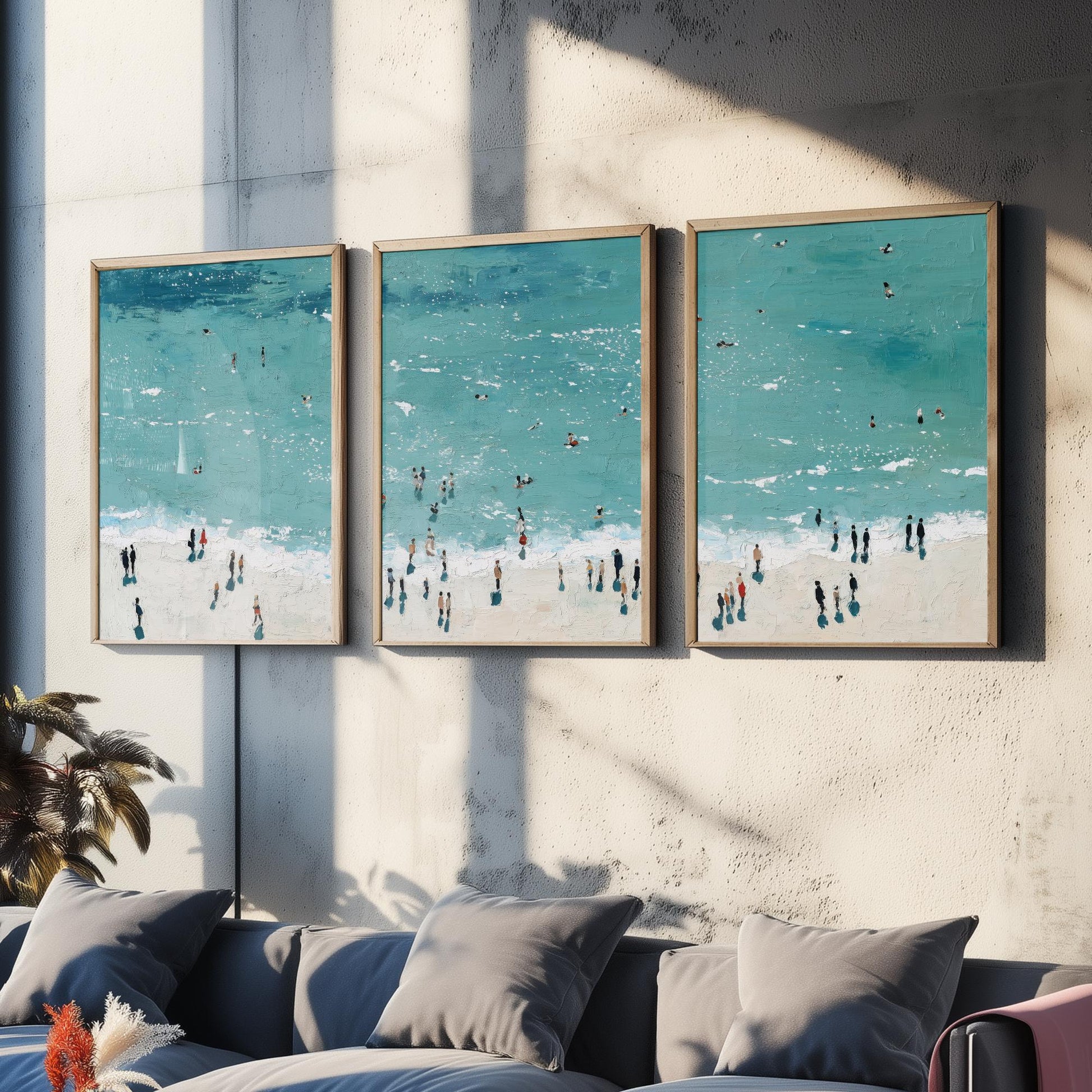 Rhossili Bay Set of Three Prints - Aerial Gower Wales Posters - Palette Knife Oil Painting - Turquoise Sea Wall Art