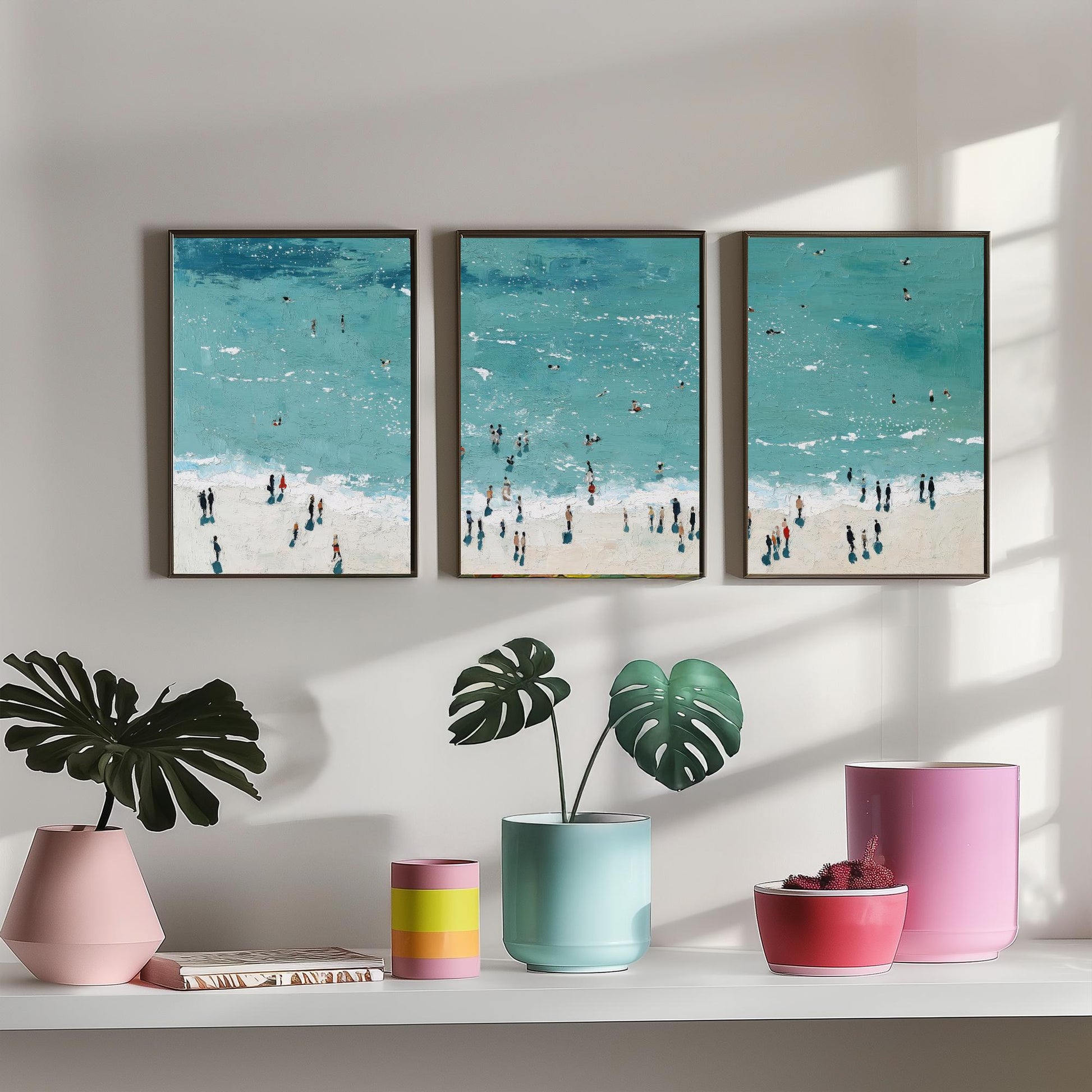 Rhossili Bay Set of Three Prints - Aerial Gower Wales Posters - Palette Knife Oil Painting - Turquoise Sea Wall Art