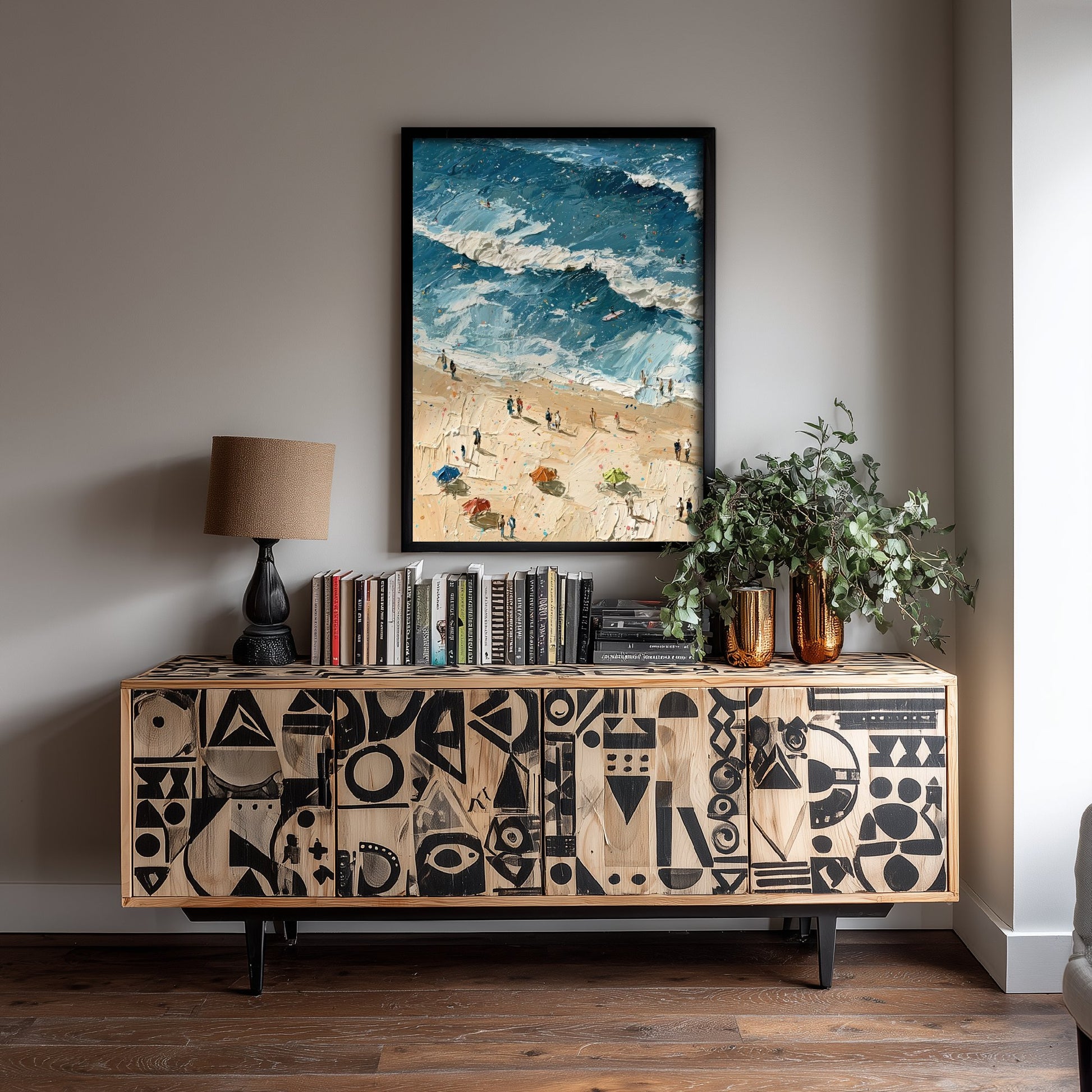 Saunton Sands Travel Poster - Aerial Beach Art Print - Impasto Beach Painting - Devon Panel 1/3