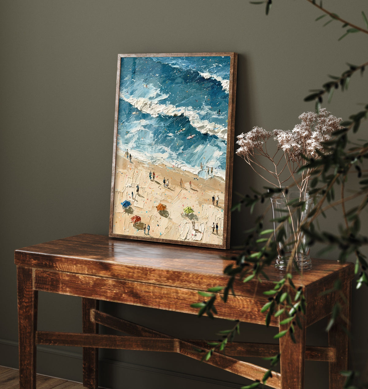 Saunton Sands Travel Poster - Aerial Beach Art Print - Impasto Beach Painting - Devon Panel 1/3