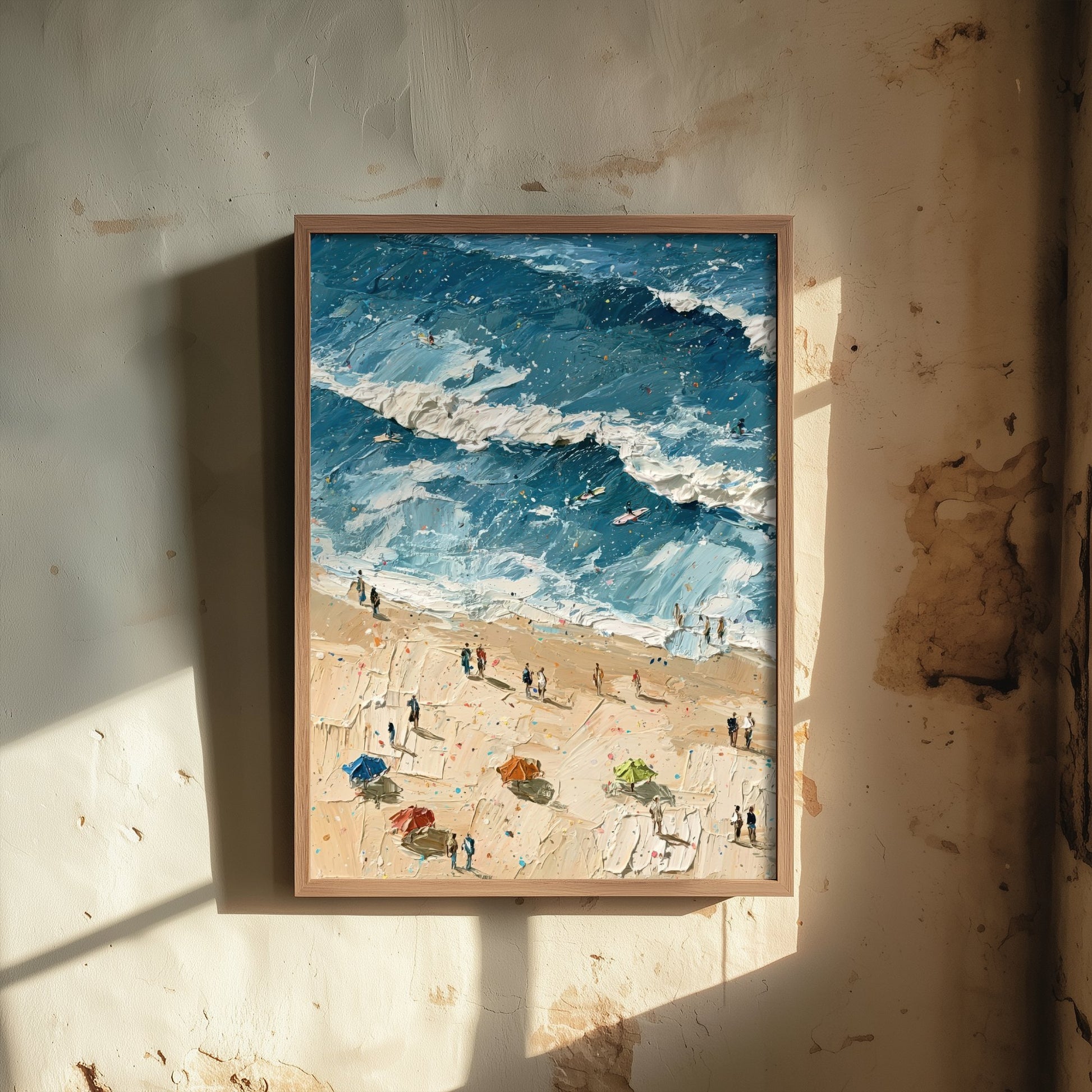Saunton Sands Travel Poster - Aerial Beach Art Print - Impasto Beach Painting - Devon Panel 1/3