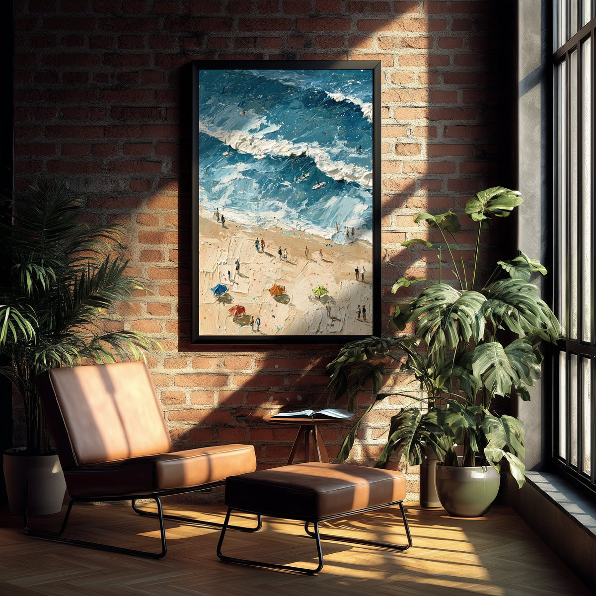 Saunton Sands Travel Poster - Aerial Beach Art Print - Impasto Beach Painting - Devon Panel 1/3