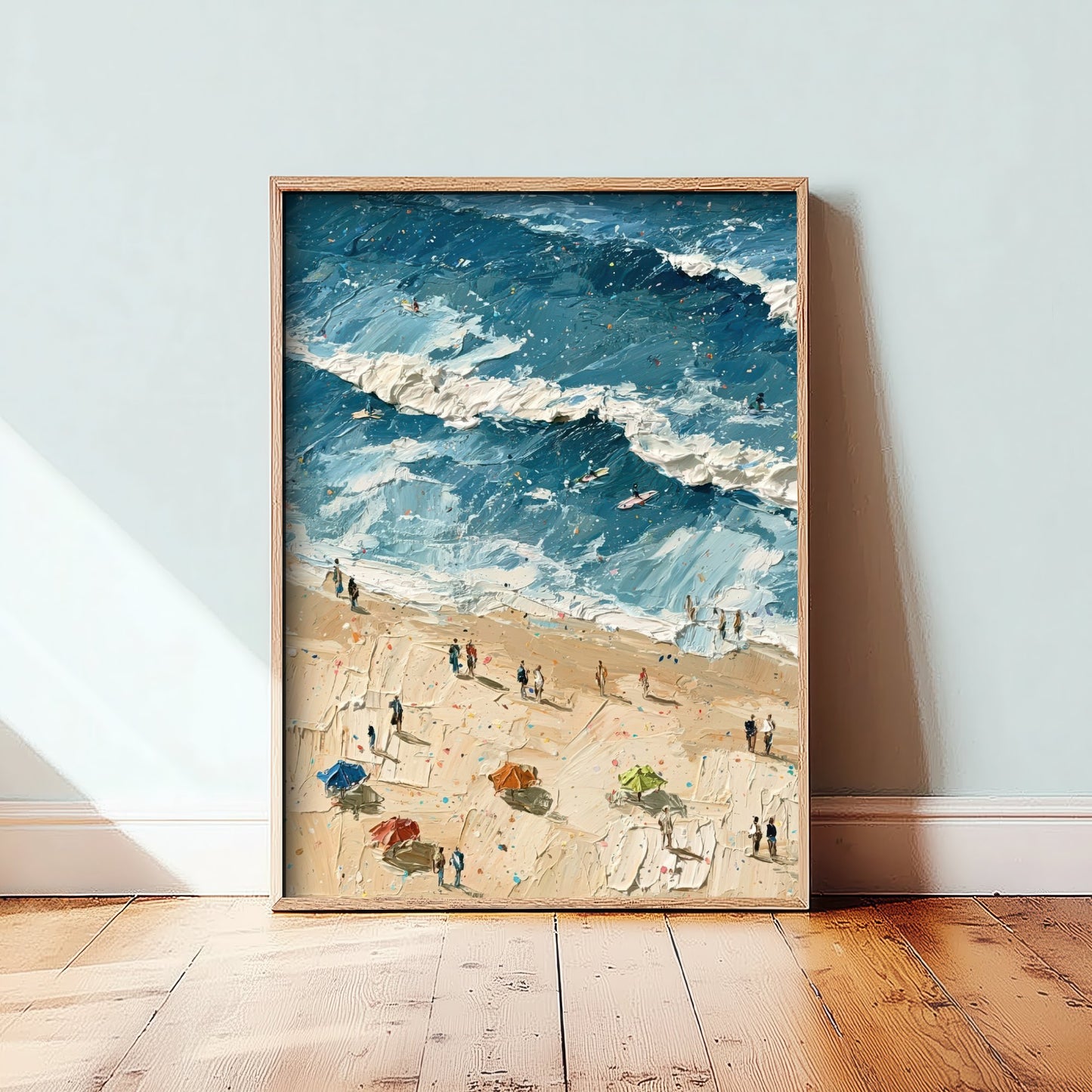 Saunton Sands Travel Poster - Aerial Beach Art Print - Impasto Beach Painting - Devon Panel 1/3