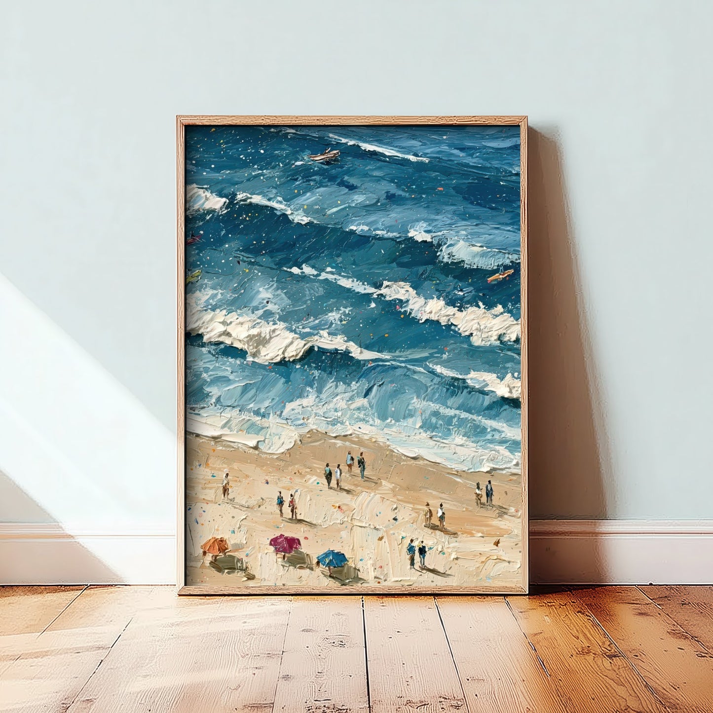Saunton Sands Travel Poster - Aerial Beach Art Print - Impasto Beach Painting - Devon Panel 2/3