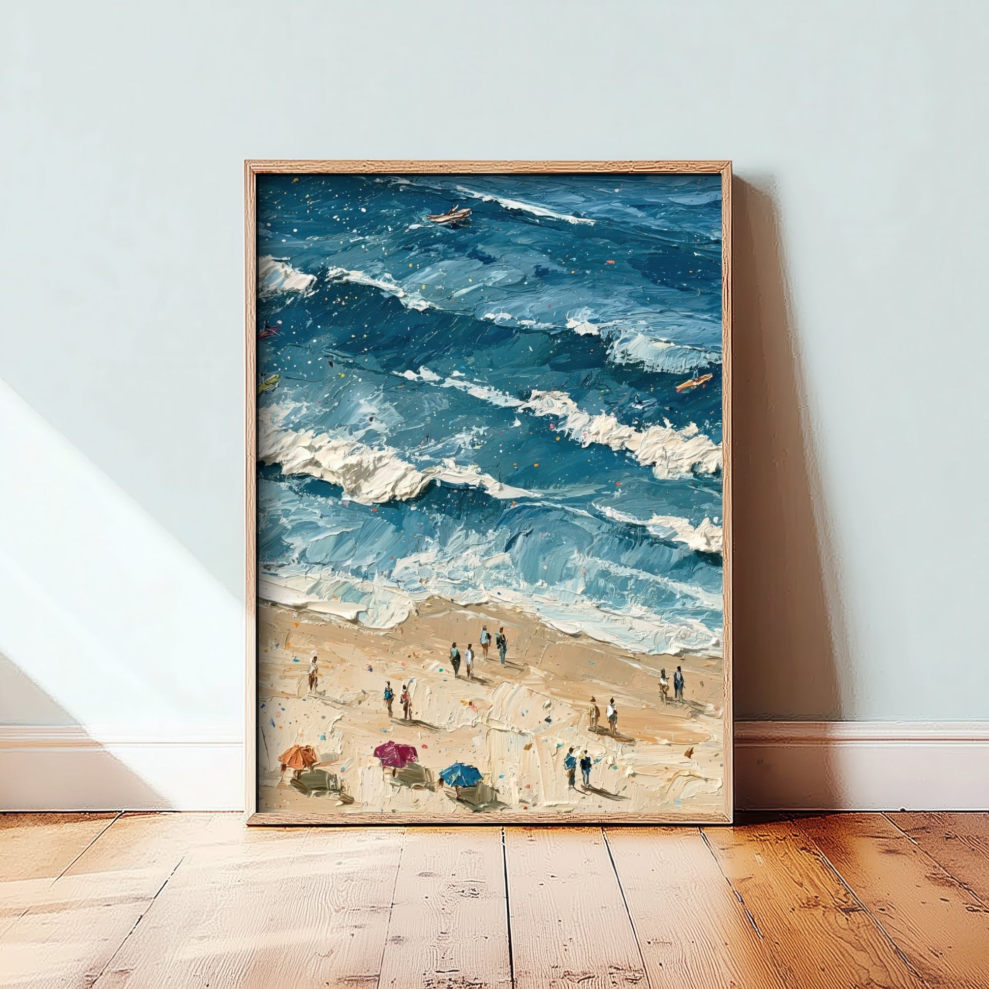 Saunton Sands Travel Poster - Aerial Beach Art Print - Impasto Beach Painting - Devon Panel 2/3