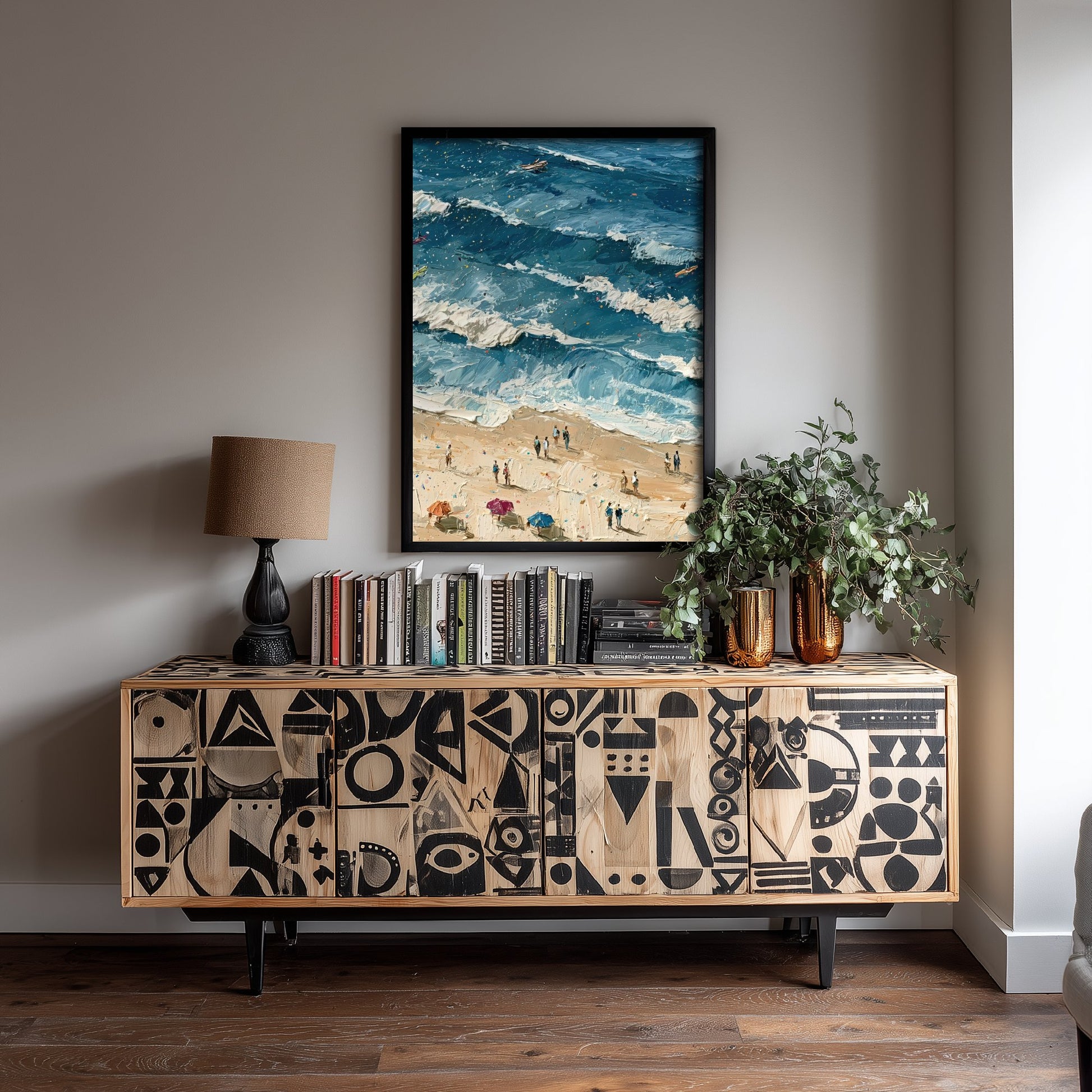 Saunton Sands Travel Poster - Aerial Beach Art Print - Impasto Beach Painting - Devon Panel 2/3