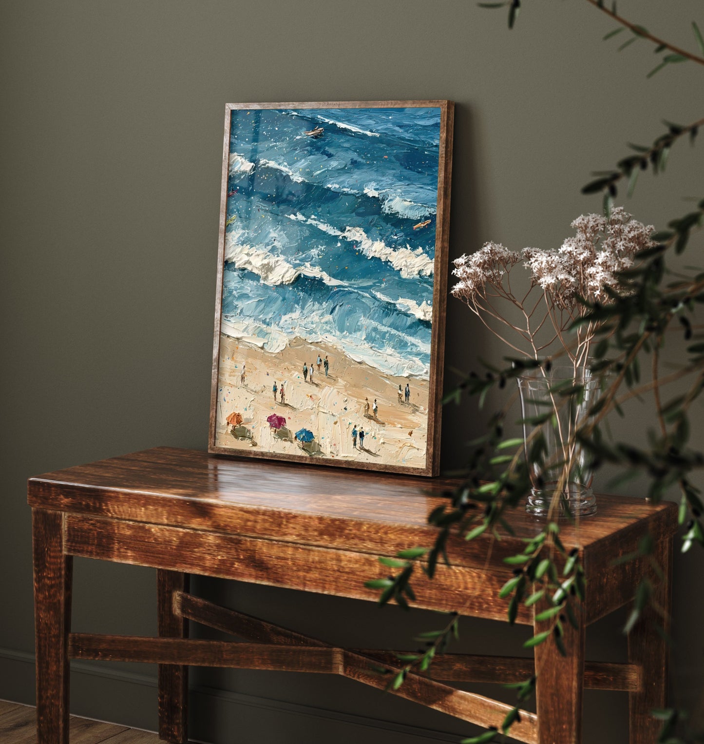 Saunton Sands Travel Poster - Aerial Beach Art Print - Impasto Beach Painting - Devon Panel 2/3