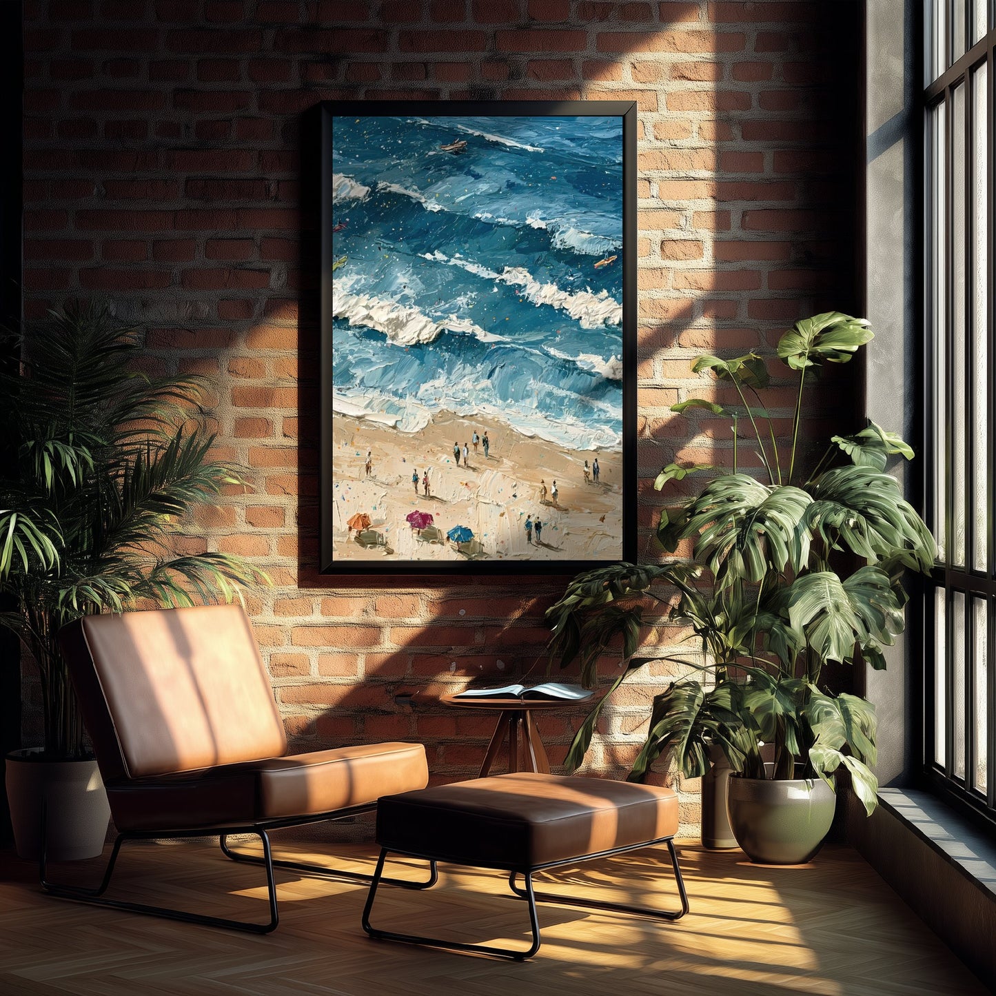 Saunton Sands Travel Poster - Aerial Beach Art Print - Impasto Beach Painting - Devon Panel 2/3