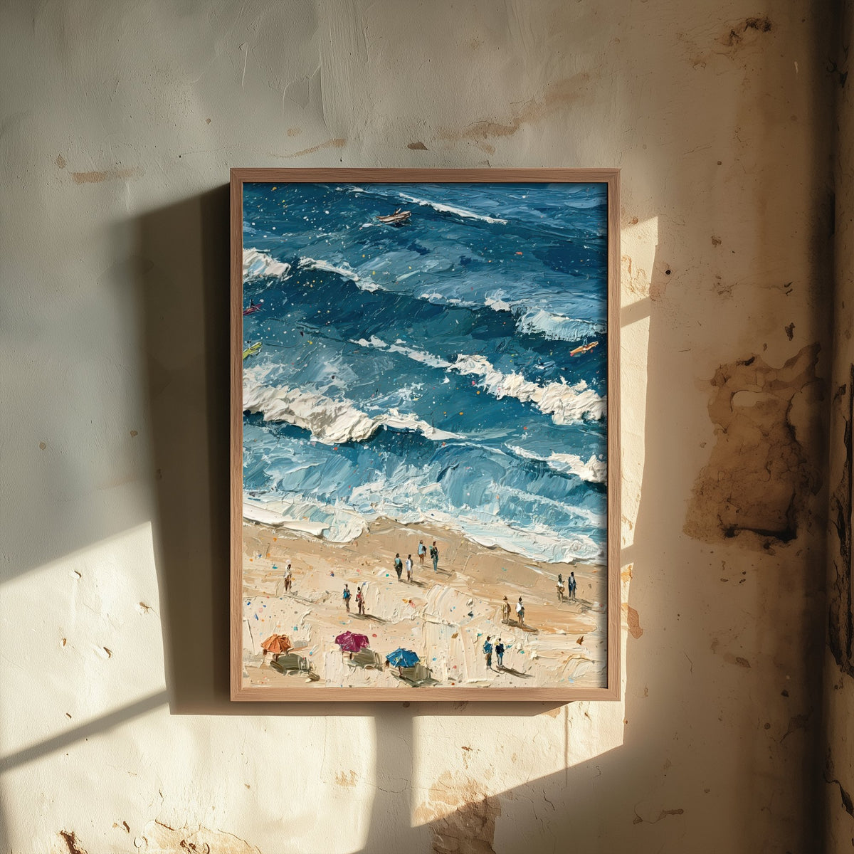 Saunton Sands Travel Poster - Aerial Beach Art Print - Impasto Beach Painting - Devon Panel 2/3
