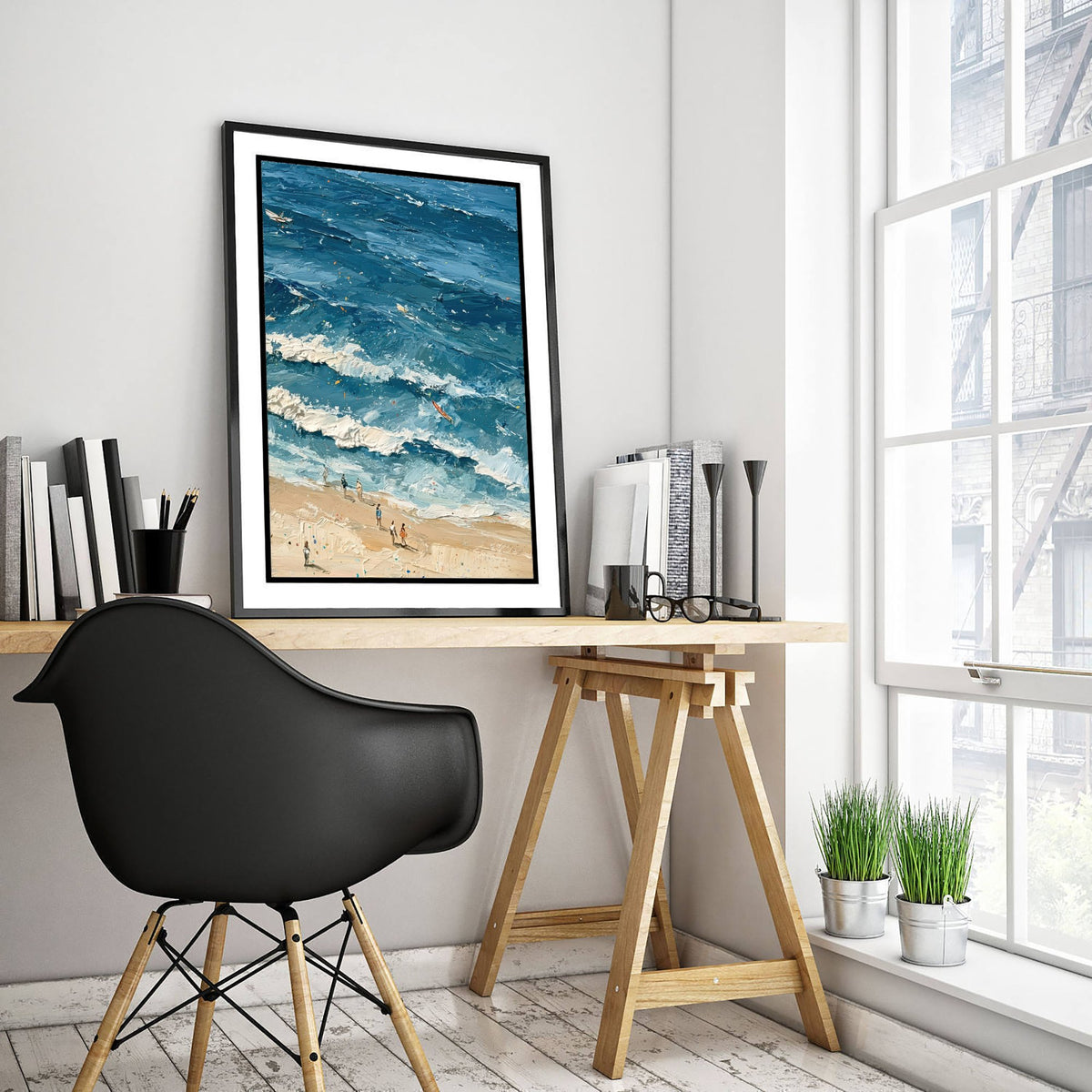 Saunton Sands Travel Poster - Aerial Beach Art Print - Impasto Beach Painting - Devon Panel 3/3