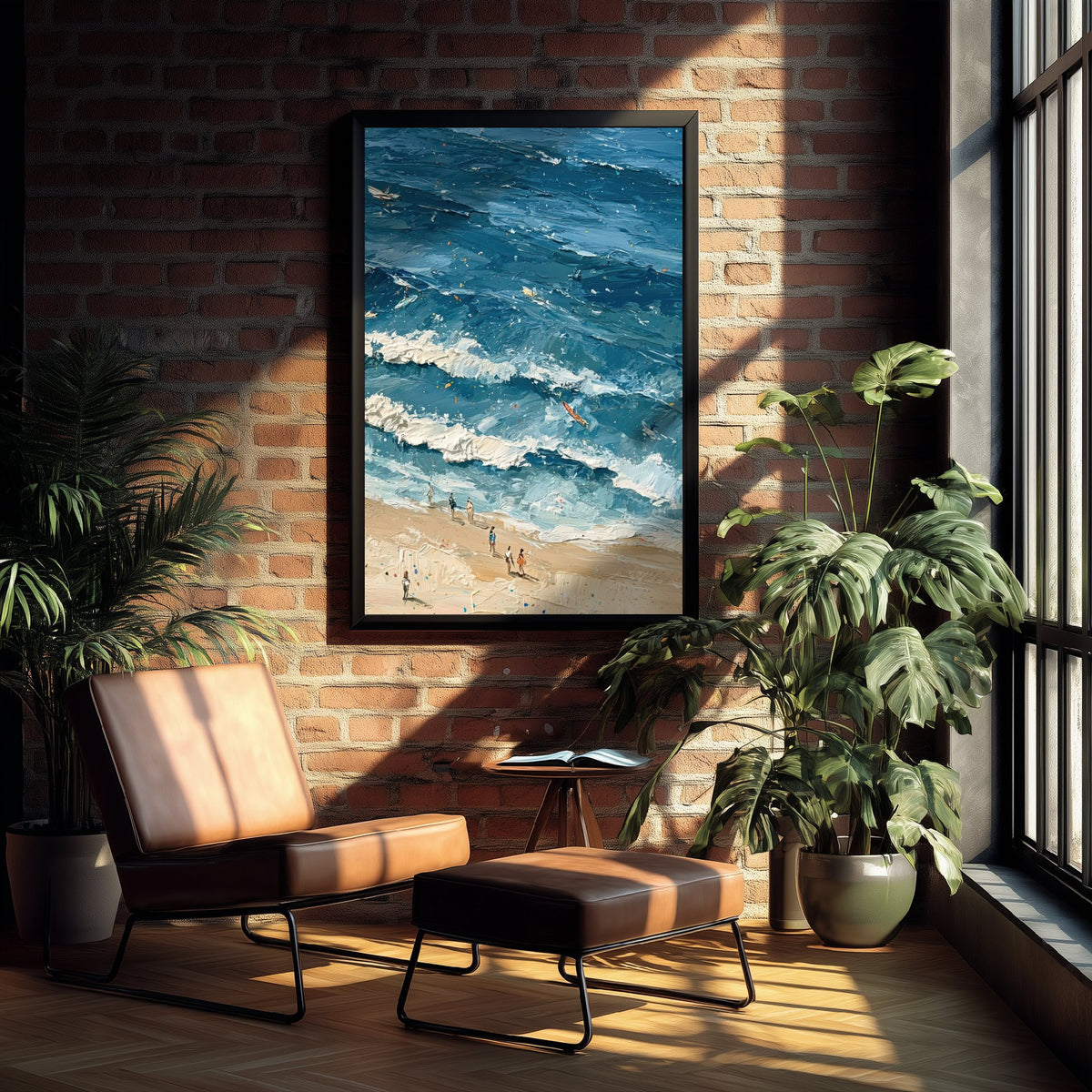 Saunton Sands Travel Poster - Aerial Beach Art Print - Impasto Beach Painting - Devon Panel 3/3