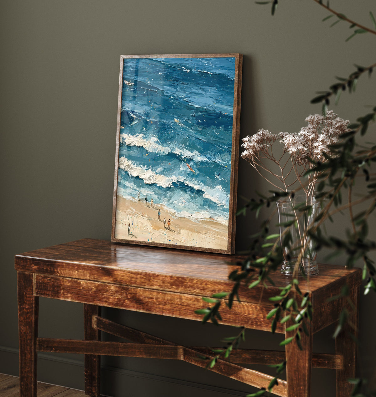 Saunton Sands Travel Poster - Aerial Beach Art Print - Impasto Beach Painting - Devon Panel 3/3