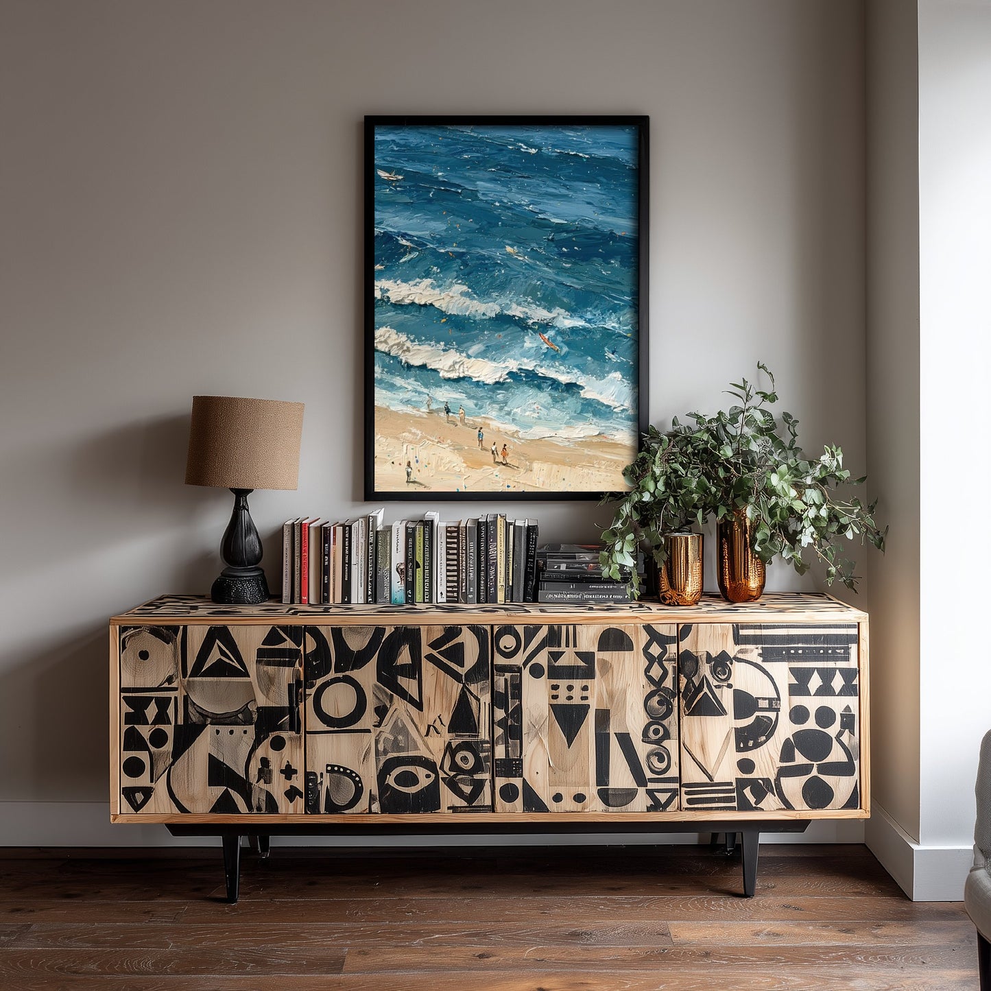 Saunton Sands Travel Poster - Aerial Beach Art Print - Impasto Beach Painting - Devon Panel 3/3