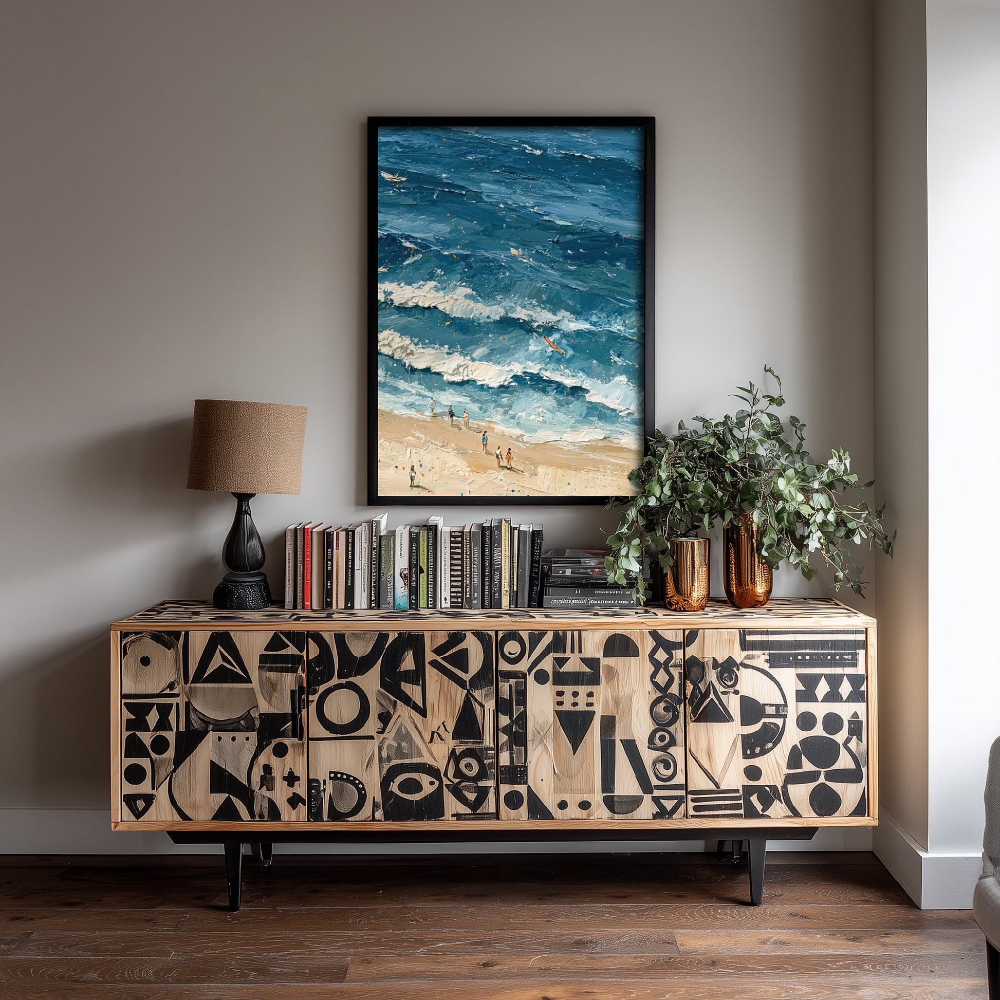 Saunton Sands Travel Poster - Aerial Beach Art Print - Impasto Beach Painting - Devon Panel 3/3