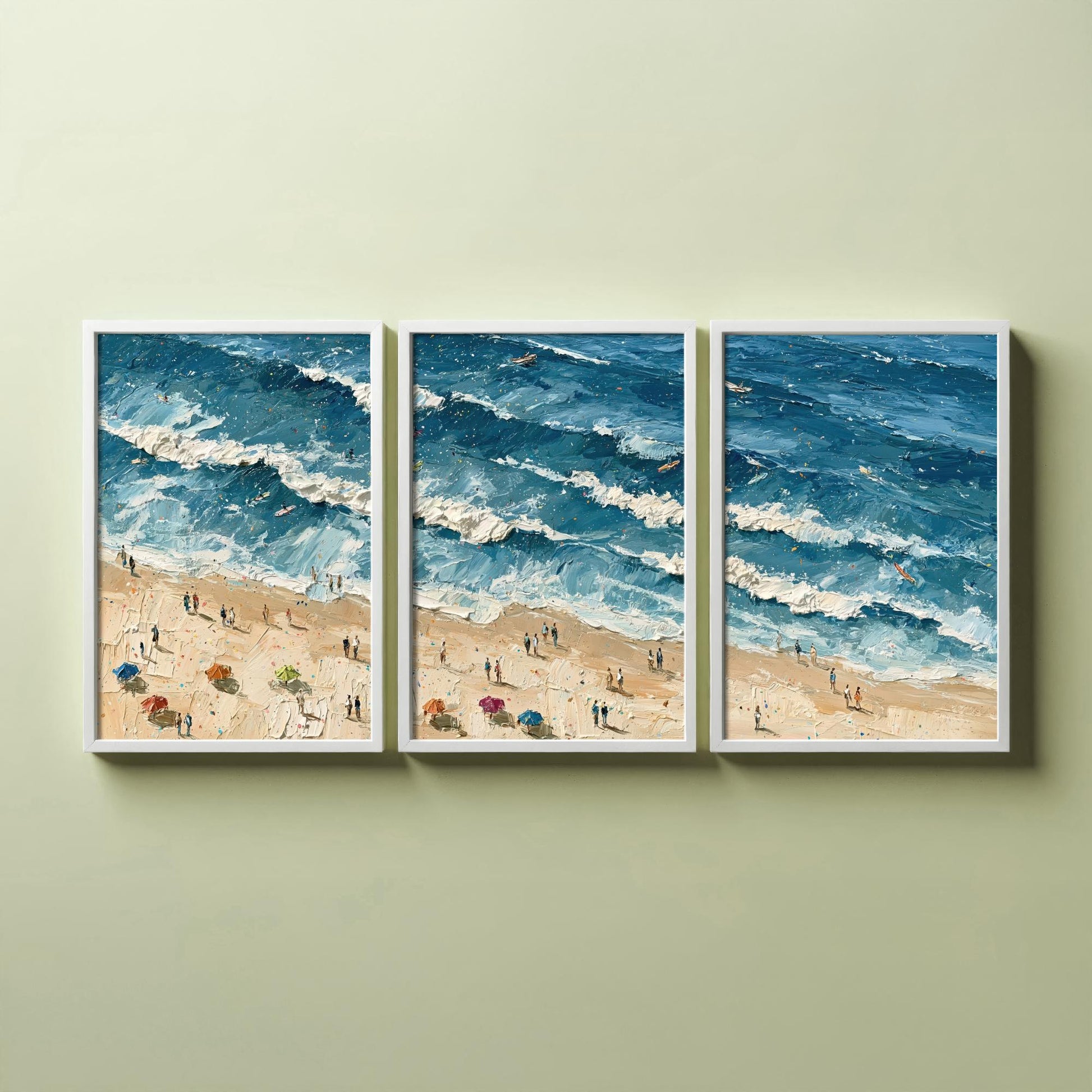 Set of Three Saunton Sands Prints - Aerial Coastal Oil Painting Posters - Colourful Seaside Wall Art - England