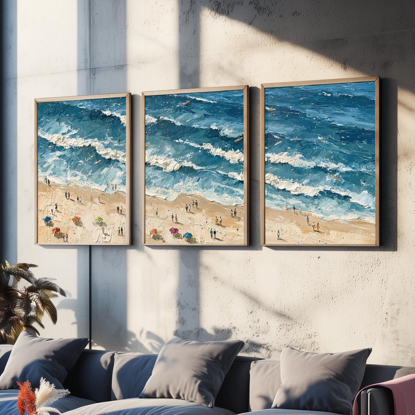 Set of Three Saunton Sands Prints - Aerial Coastal Oil Painting Posters - Colourful Seaside Wall Art - England