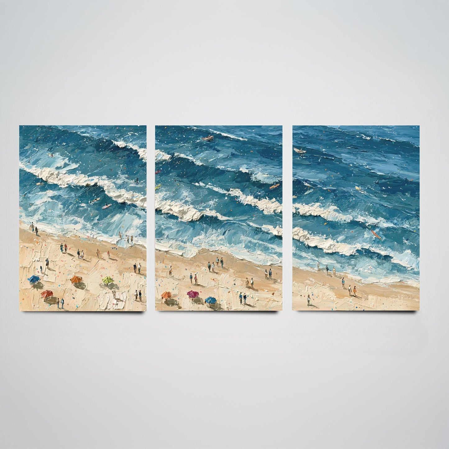 Set of Three Saunton Sands Prints - Aerial Coastal Oil Painting Posters - Colourful Seaside Wall Art - England