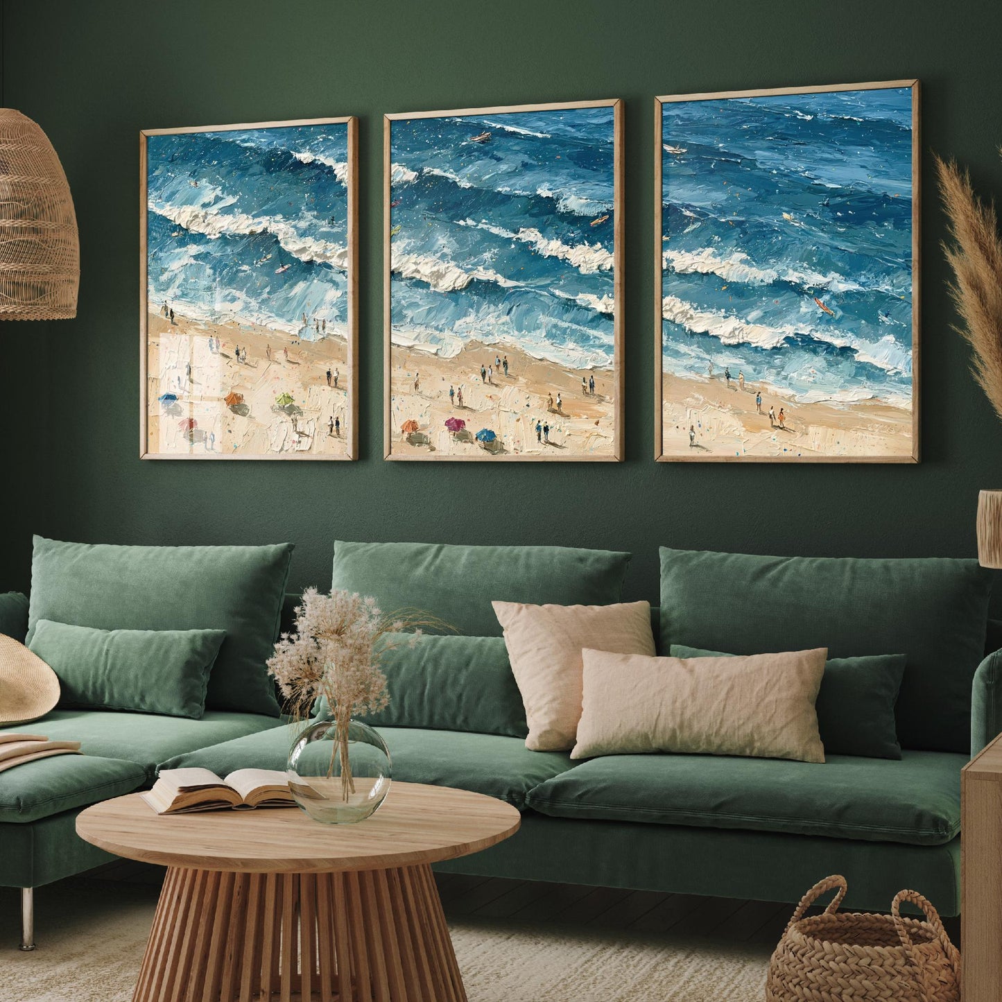Set of Three Saunton Sands Prints - Aerial Coastal Oil Painting Posters - Colourful Seaside Wall Art - England