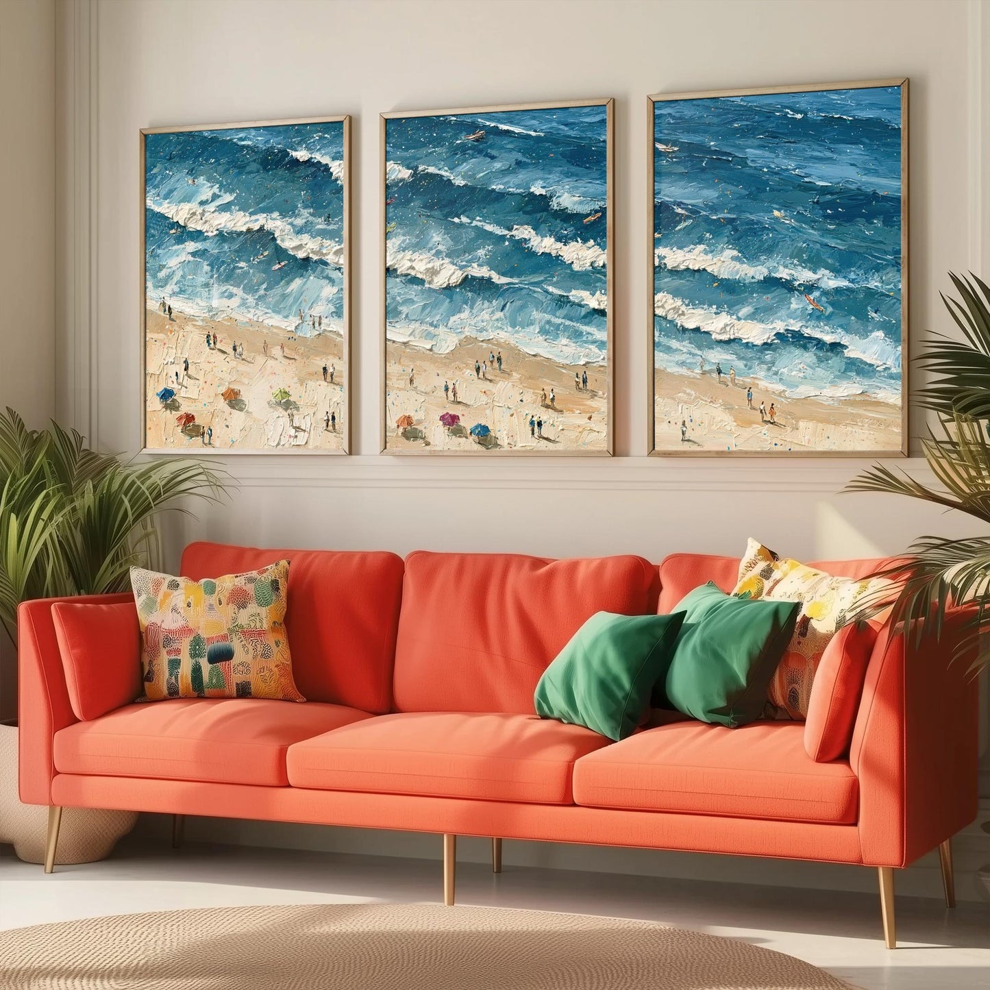 Set of Three Saunton Sands Prints - Aerial Coastal Oil Painting Posters - Colourful Seaside Wall Art - England