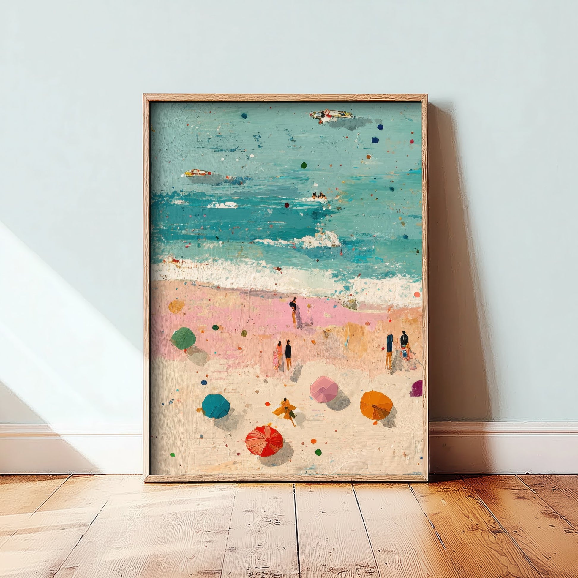 Scarborough South Bay Travel Poster - Aerial Beach Art Print - Impasto Beach Painting - North Yorkshire Panel 1/3